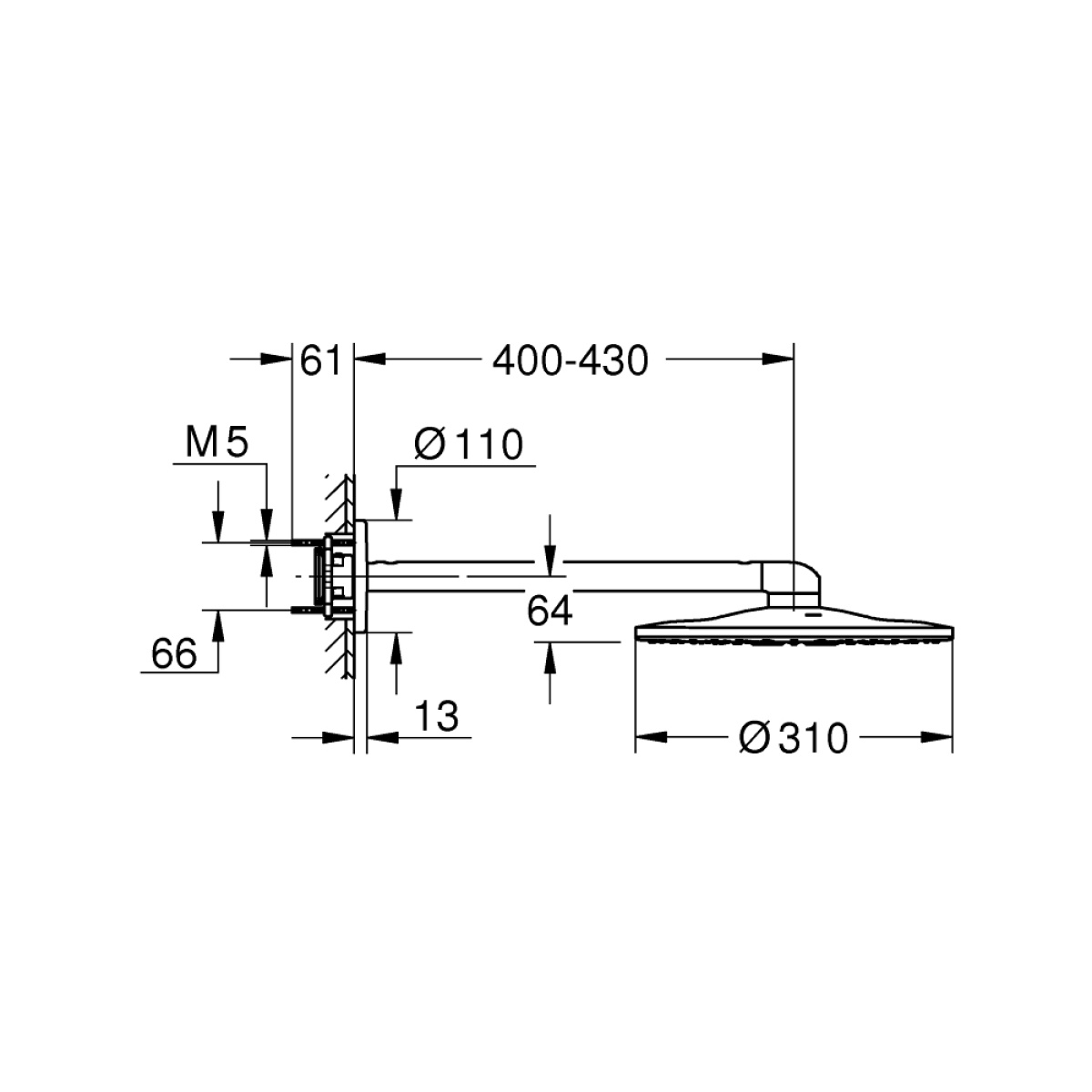 ΚΕΦΑΛΗ ΚΑΙ ΒΡΑΧΙΟΝΑΣ ΤΟΙΧΟΥ RAINSHOWER SMARTACTIVE 310 43cm 26475AL0 BRUSHED HARD GRAPHITE GROHE - Image 2