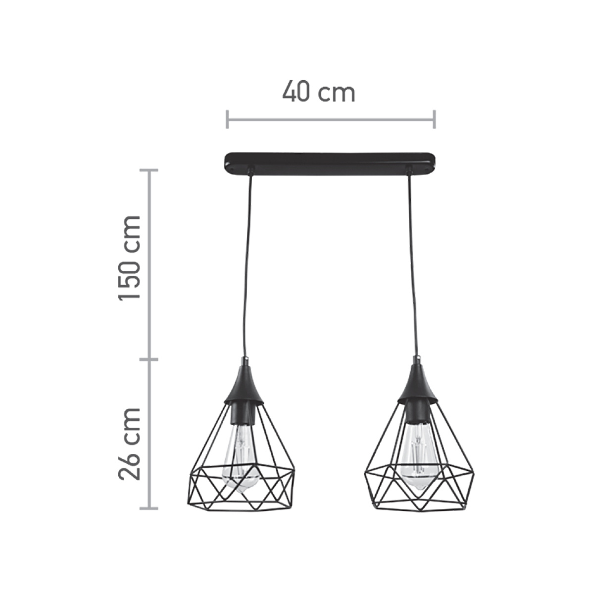 InLight Κρεμαστό φωτιστικό από μαύρο μέταλλο 2XE27 D:40cm (4024-2-BL-RAIL) - Image 2