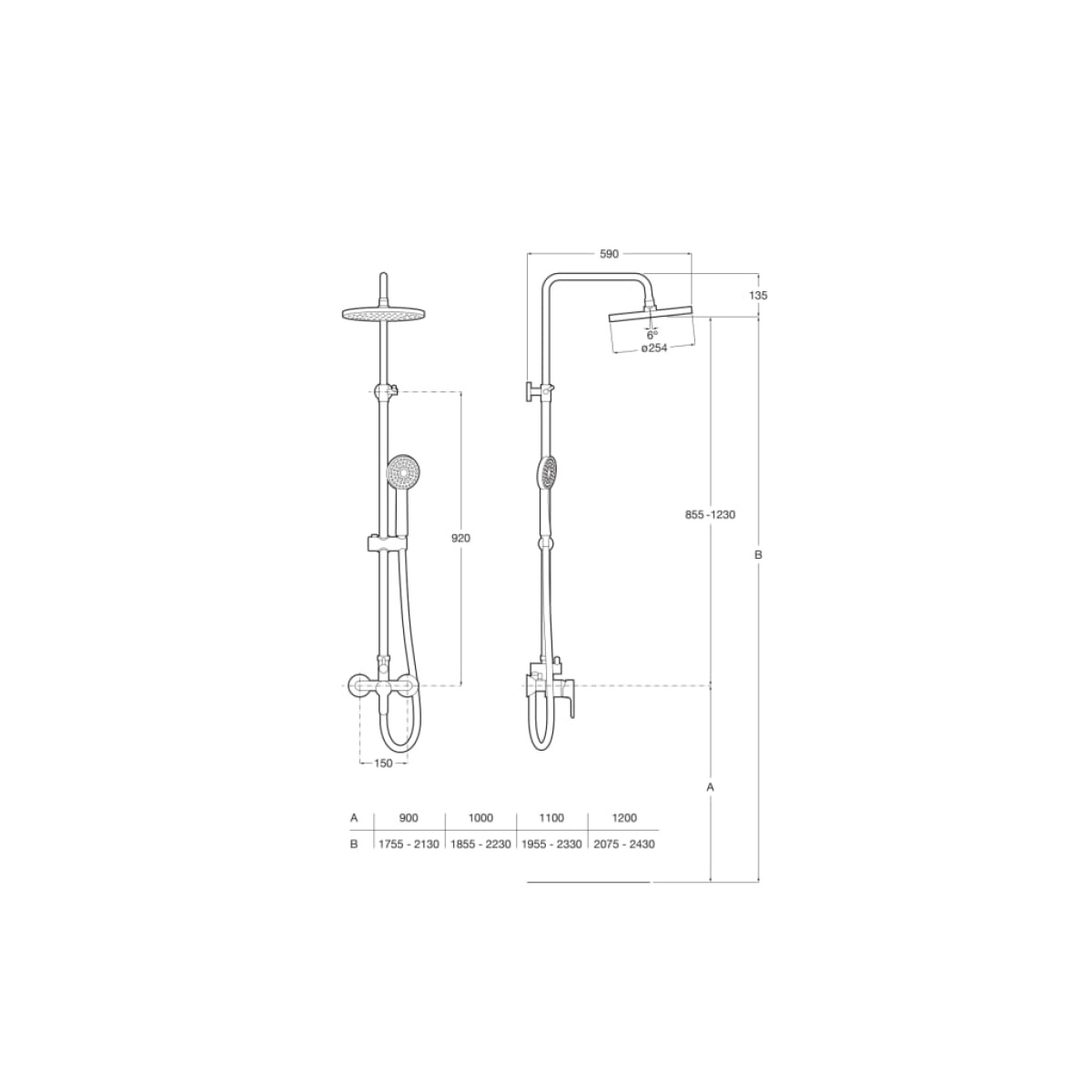 ΣΤΗΛΗ ΝΤΟΥΖ ΜΕ ΜΠΑΤΑΡΙΑ L20 ΡΥΘΜΙΖΟΜΕΝΗ 855-1230mm ΧΡΩΜΕ ROCA - Image 2