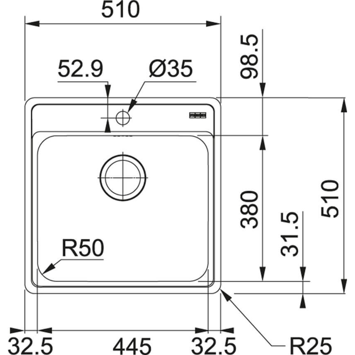 ΝΕΡΟΧΥΤΗΣ ΑΝΟΞΕΙΔΩΤΟΣ BELL BCX 610 51x51cm ΛΕΙΟΣ FRANKE - Image 2