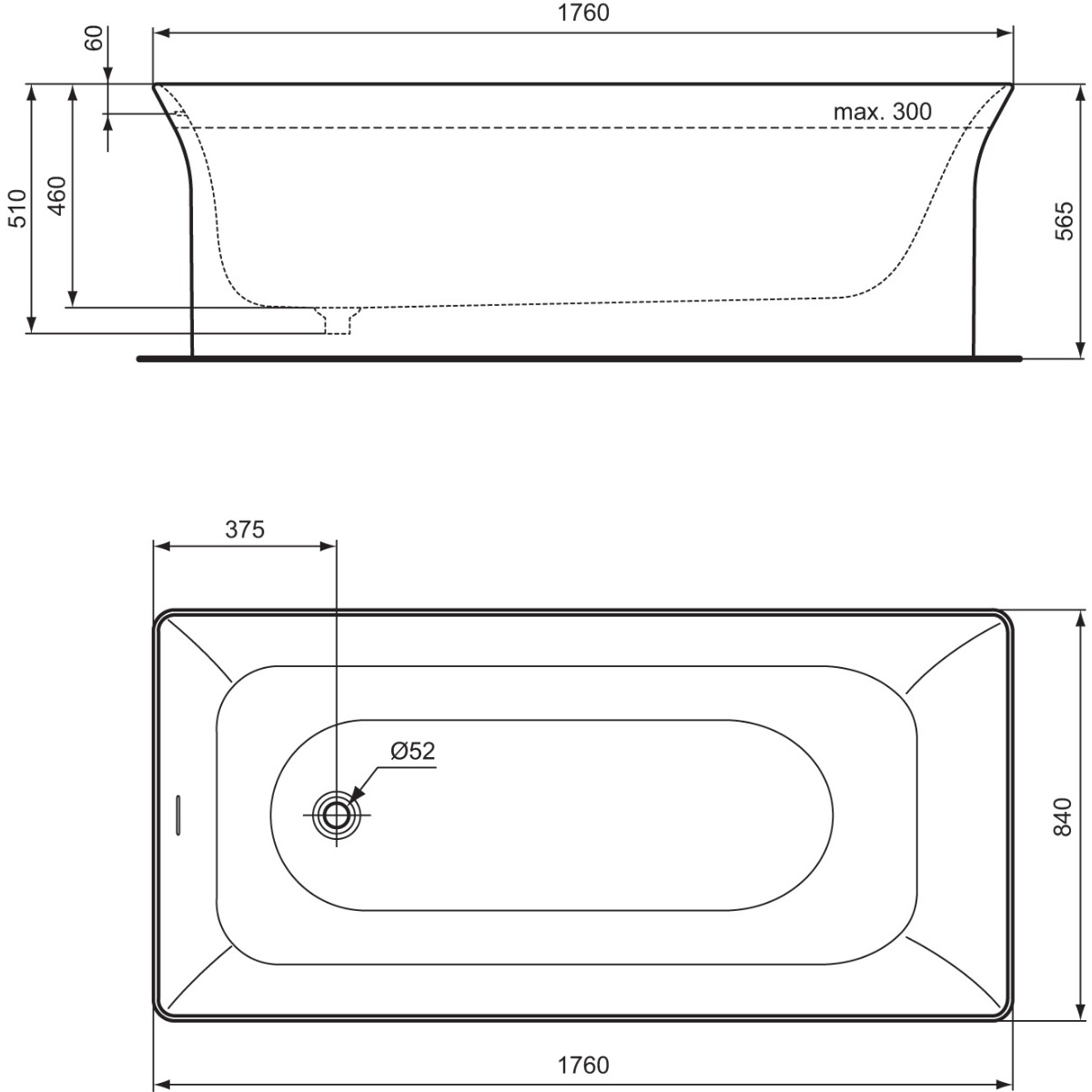 ΜΠΑΝΙΟ LDV 176x84cm ΛΕΥΚΟ ΜΑΤ IDEAL - Image 2