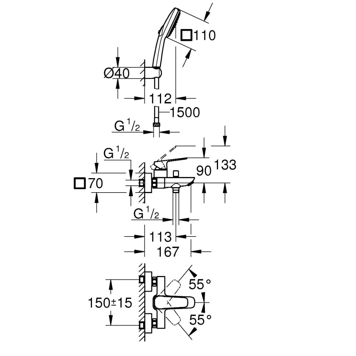 ΜΠΑΤΑΡΙΑ ΛΟΥΤΡΟΥ CUBEO ΣΕΤ BLACK MAT GROHE - Image 2