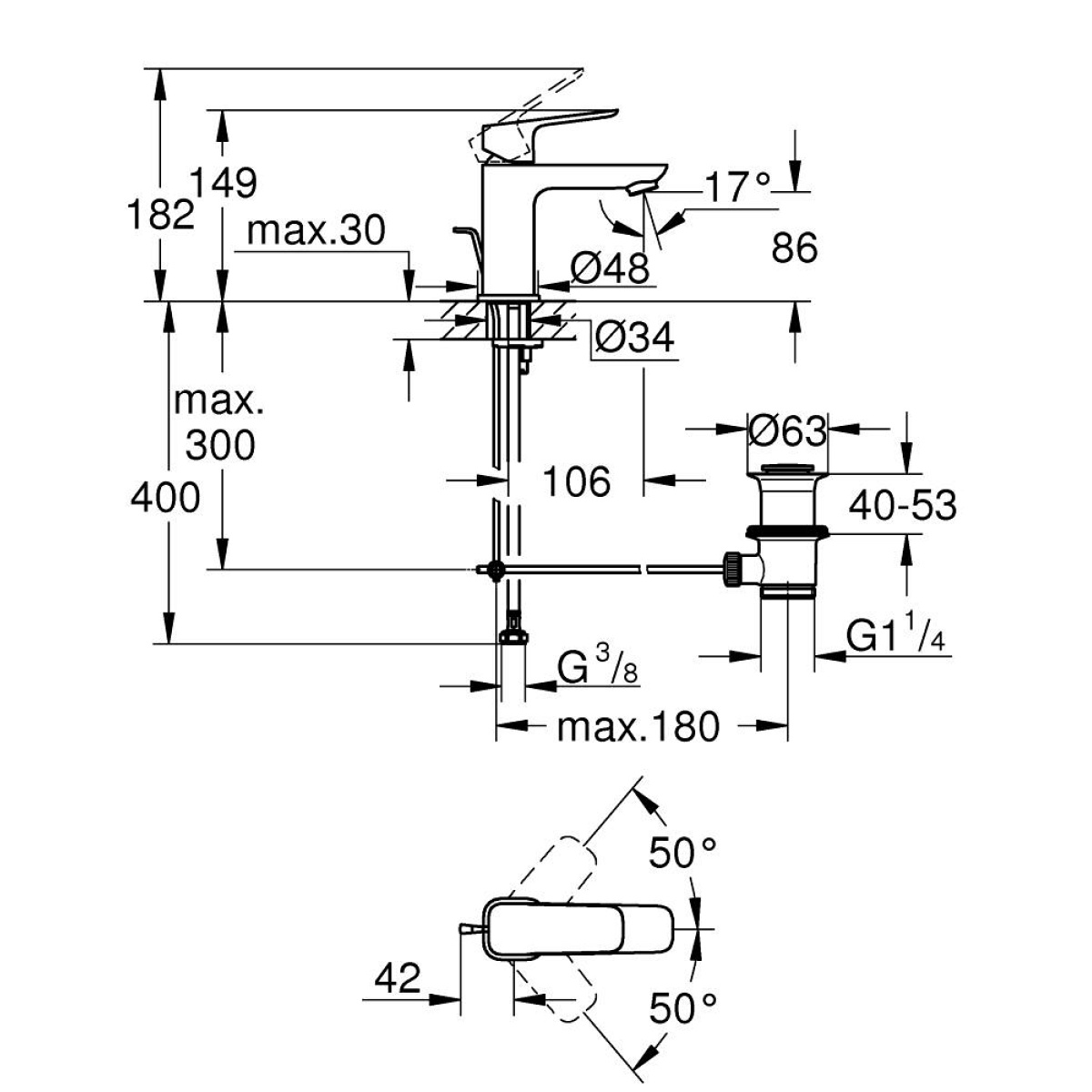 ΜΠΑΤΑΡΙΑ ΝΙΠΤΗΡΟΣ CUBEO 1016940000 ΧΡΩΜΕ GROHE - Image 2