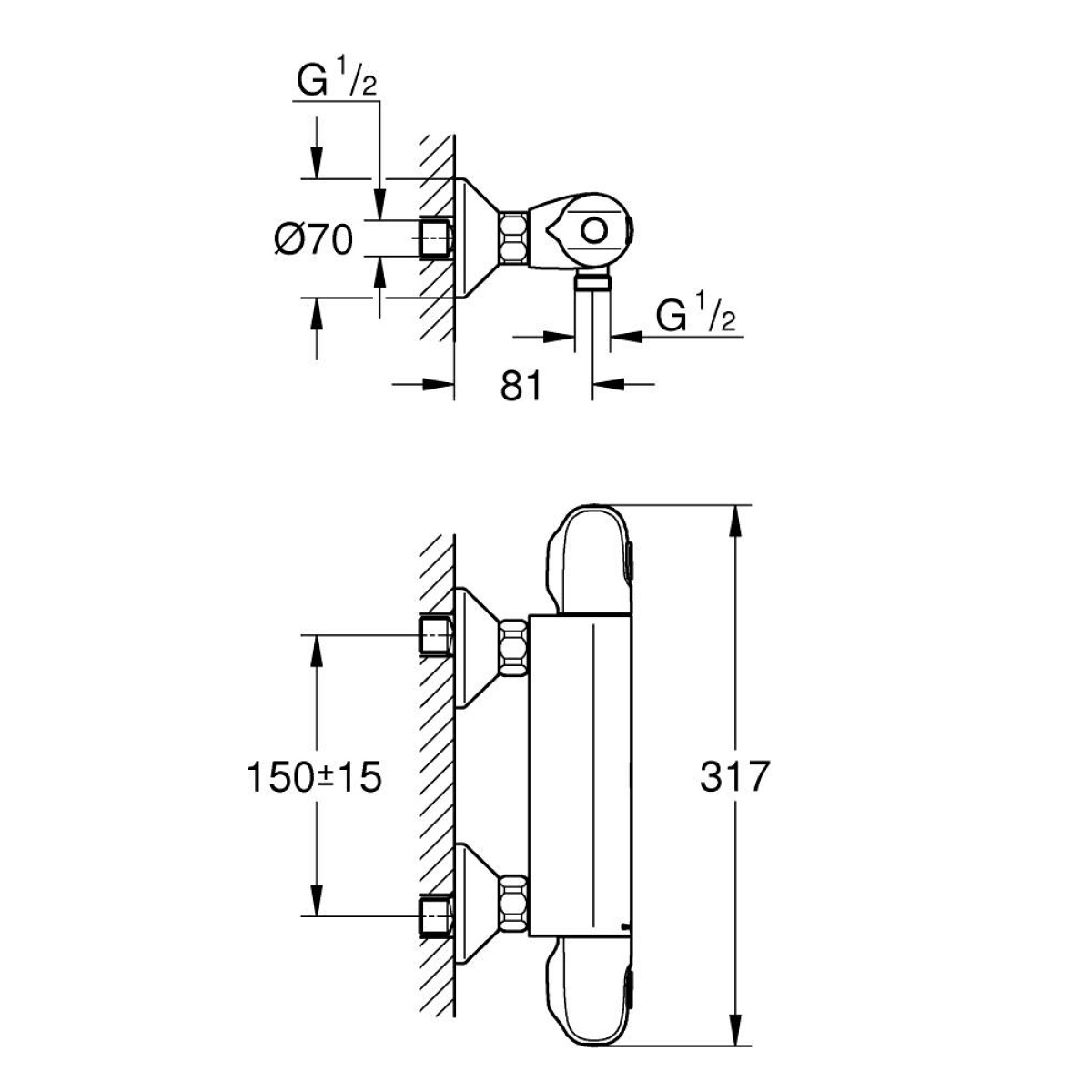 ΜΠΑΤΑΡΙΑ ΝΤΟΥΖΙΕΡΑΣ ΘΕΡΜΟΣΤΑΤΙΚΗ GROTHERM 1000 348142433 BLACK MAT GROHE - Image 2