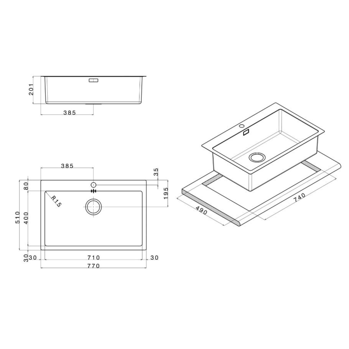 ΝΕΡΟΧΥΤΗΣ ΑΝΟΞΕΙΔΩΤΟΣ 77x51cm LINEAR PLUS ΛΕΙΟΣ APELL - Image 2