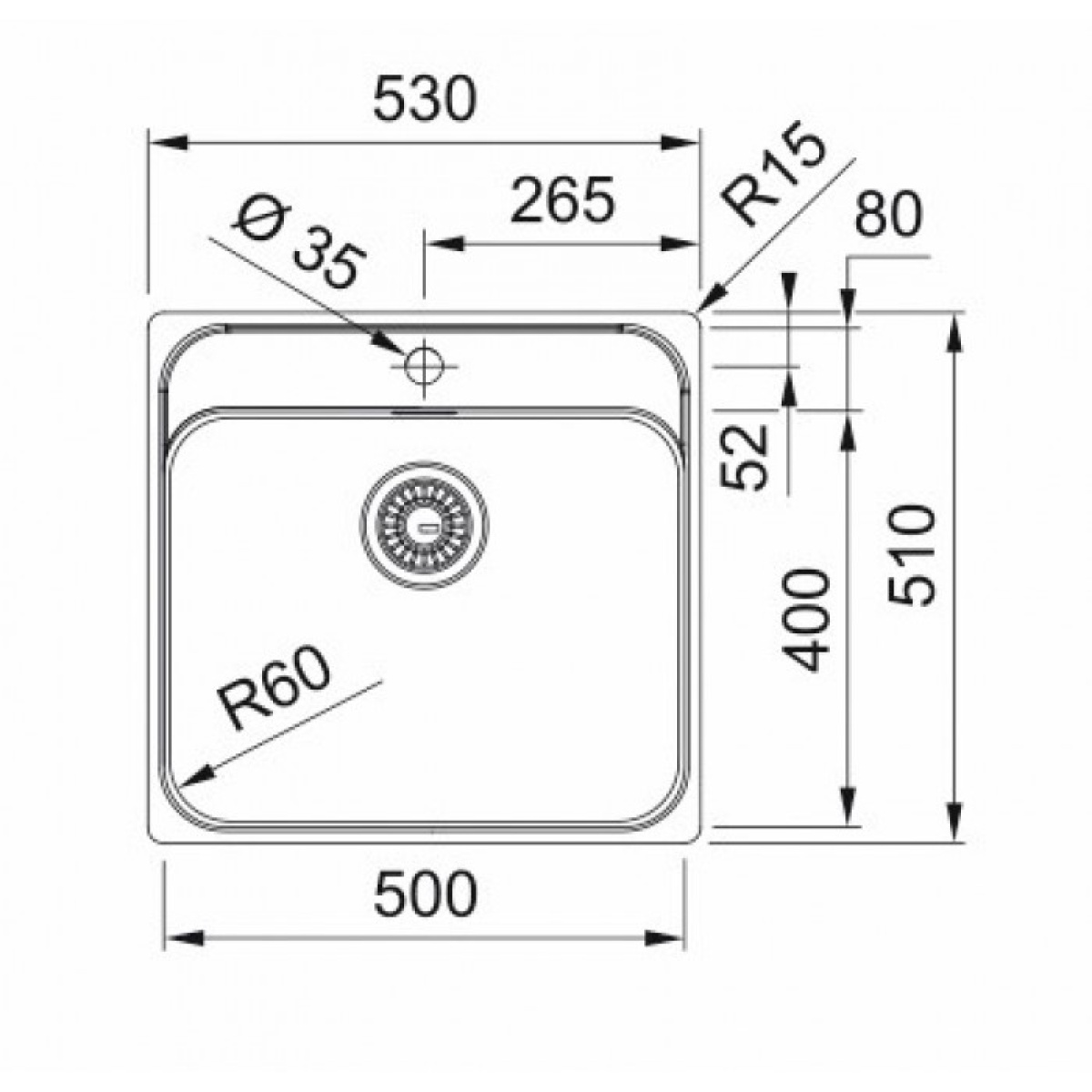 ΝΕΡΟΧΥΤΗΣ ΑΝΟΞΕΙΔΩΤΟΣ SMART BOWL SRX 210 53x51cm ΛΕΙΟΣ FRANKE - Image 2