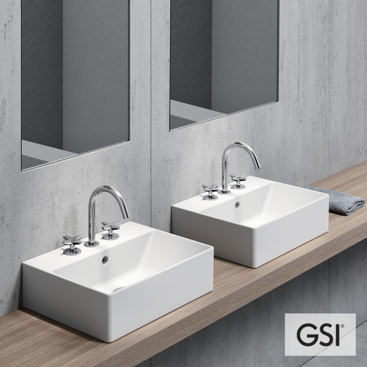 Νιπτήρας Πορσελάνης Kube-X 45x35 (1 οπή+2 προχ.) GSI White - Image 2