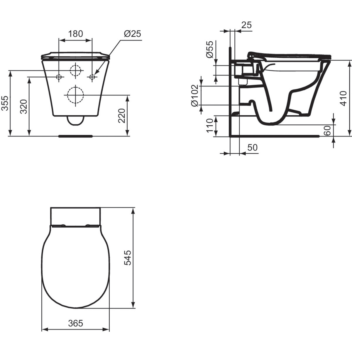 ΣΕΤ ΛΕΚΑΝΗ ΚΡΕΜΑΣΤΗ AMAZI ΜΕ ΚΑΠΑΚΙ SOFT CLOSE RIMLESS ΛΕΥΚΗ IDEAL STANDARD - Image 2