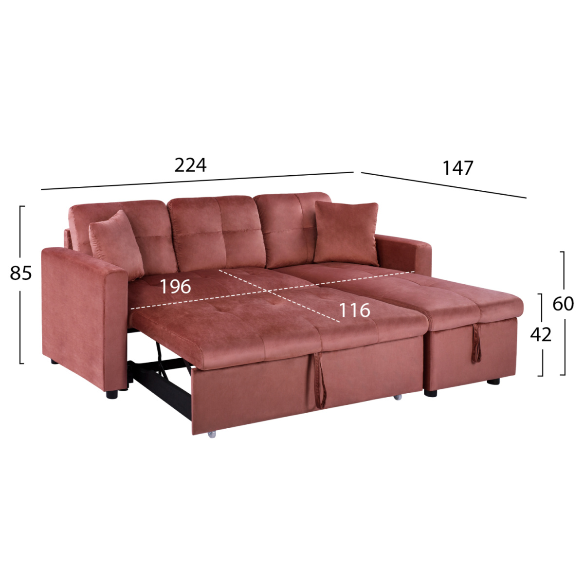 ΚΑΝΑΠΕΣ ΓΩΝΙΑ ΚΡΕΒΑΤΙ WAYNE 224x147x85Υεκ. HM3028.12 ΒΕΛΟΥΔΟ ΣΑΠΙΟ ΜΗΛΟ - Image 2