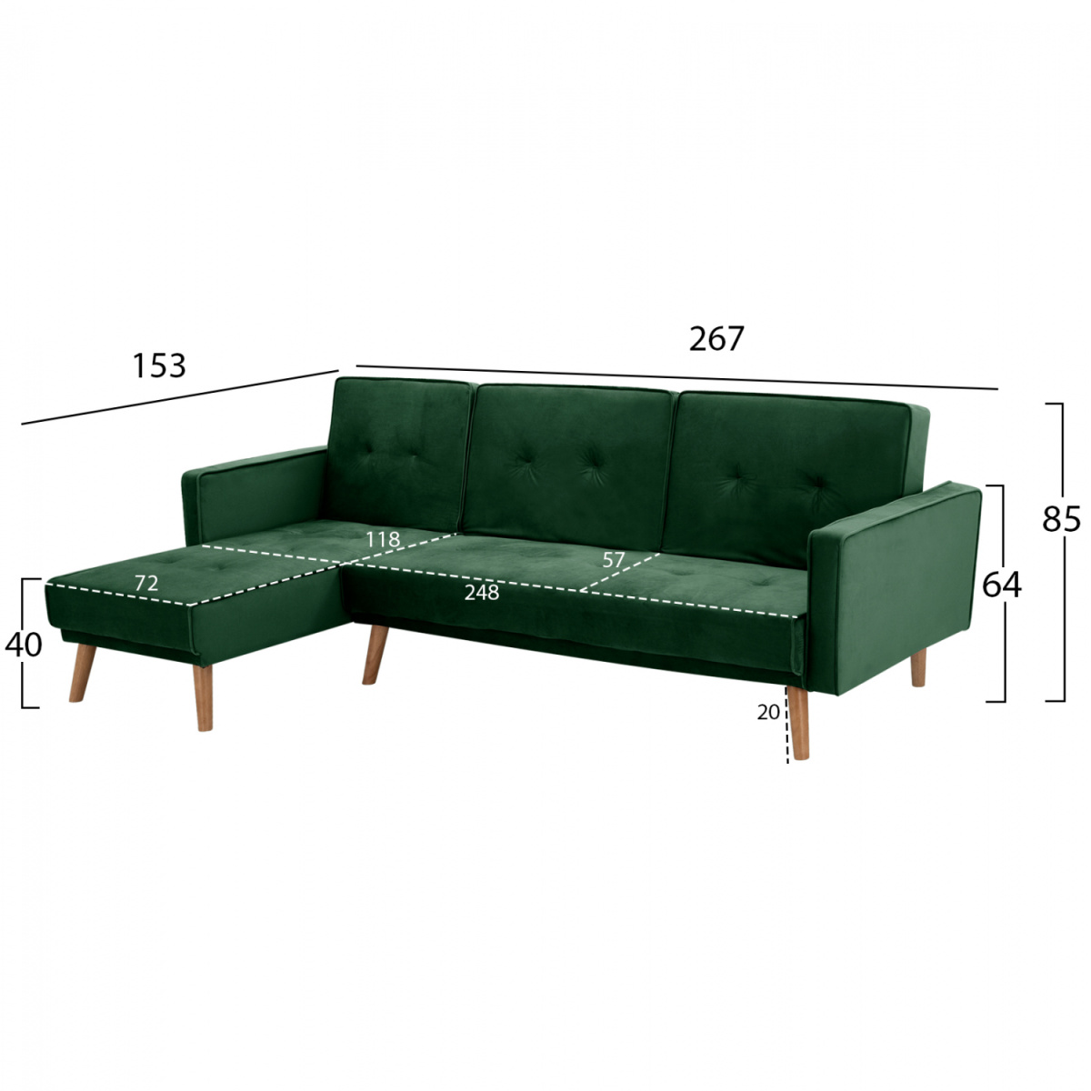 ΚΑΝΑΠΕΣ ΚΡΕΒΑΤΙ ΓΩΝΙΑ ΑΝΑΣΤΡΕΨΙΜΗ TALIA HM3153.03 ΒΕΛΟΥΔΟ ΚΥΠΑΡΙΣΣΙ 267x153x85 εκ. - Image 2