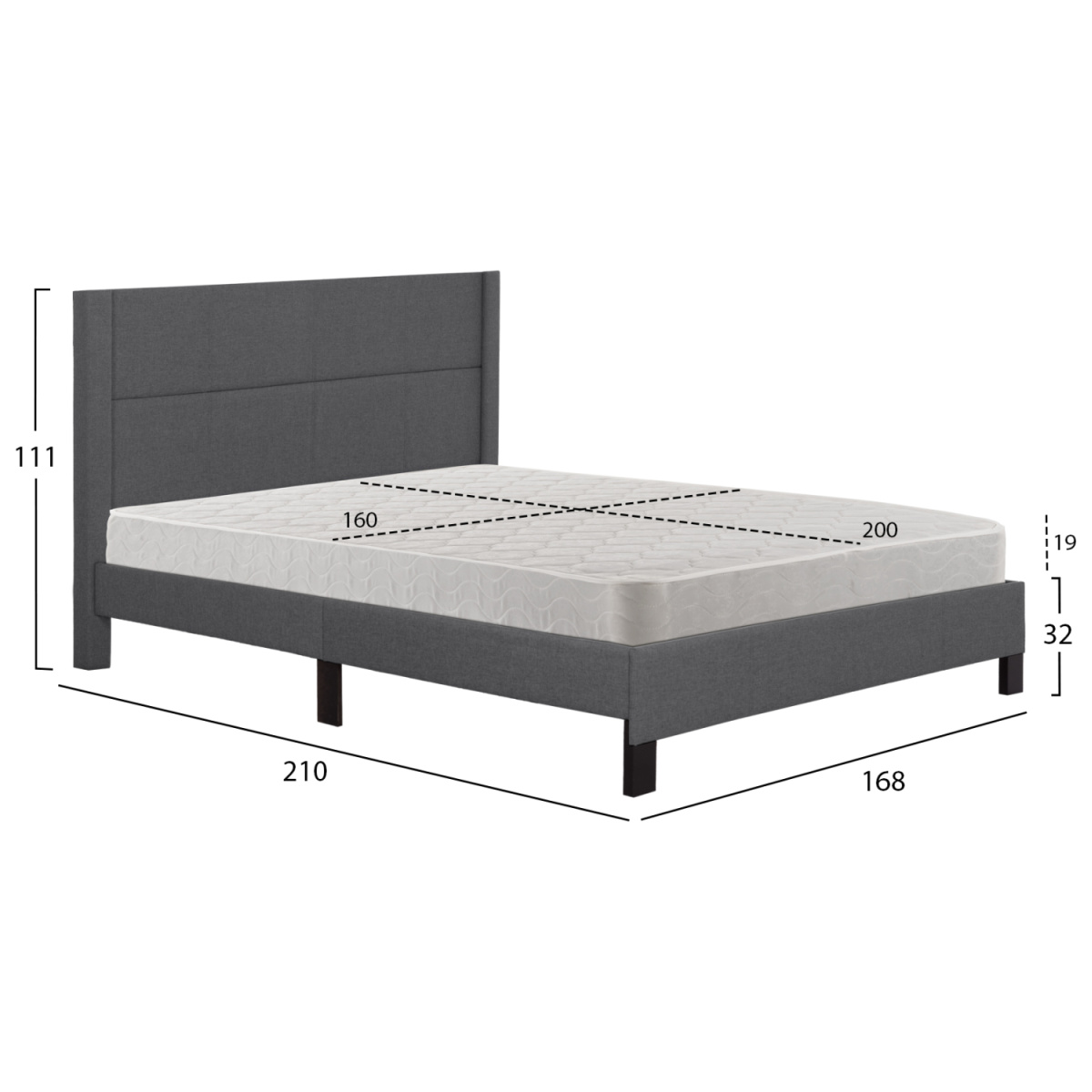 ΚΡΕΒΑΤΙ ΔΙΠΛΟ & ΣΤΡΩΜΑ TRILLOP HM21202.12 ΓΚΡΙ ΥΦΑΣΜΑ--ΓΙΑ 160x200εκ - Image 2