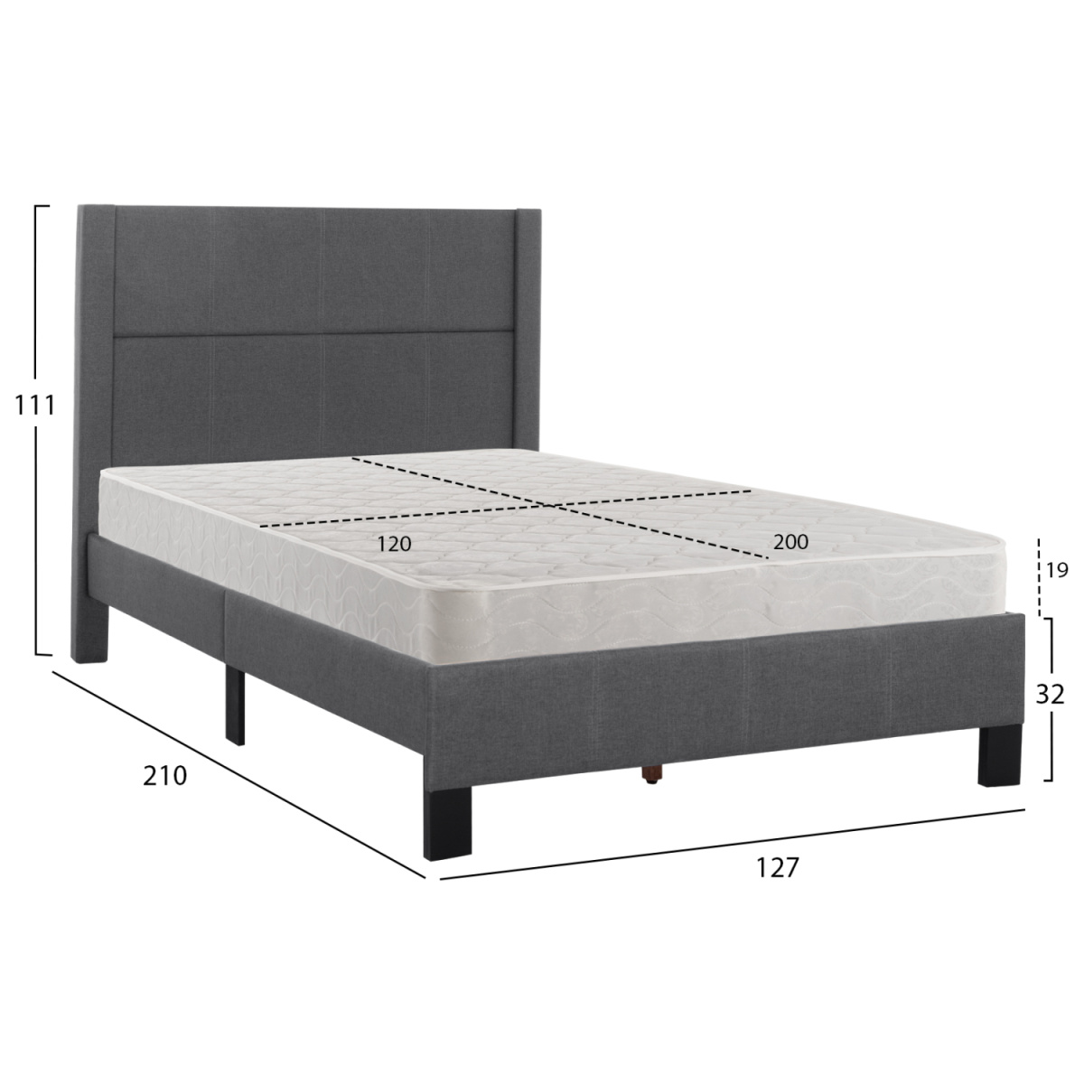 ΚΡΕΒΑΤΙ ΜΟΝΟ & ΣΤΡΩΜΑ TRILLOP HM21203.12 ΓΚΡΙ ΥΦΑΣΜΑ--ΓΙΑ 120x200εκ - Image 2
