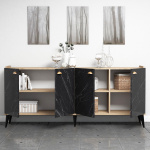 ΜΠΟΥΦΕΣ ΜΕΛΑΜΙΝΗΣ HM9045.01 NATURAL WOOD - ΜΑΥΡΟ ΜΑΡΜΑΡΟ 180x41x77,8Y εκ. - Image 2