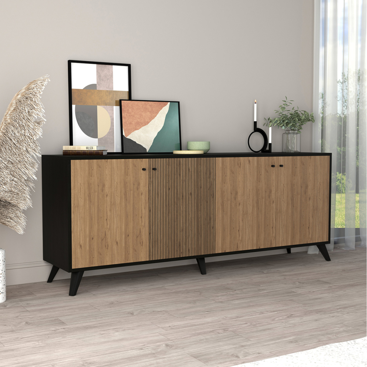 ΜΠΟΥΦΕΣ ΜΕΛΑΜΙΝΗΣ KRUDEN HM9446.11 ΜΑΥΡΟ-ΦΥΣΙΚΟ 180x40x78.6Υεκ. - Image 2