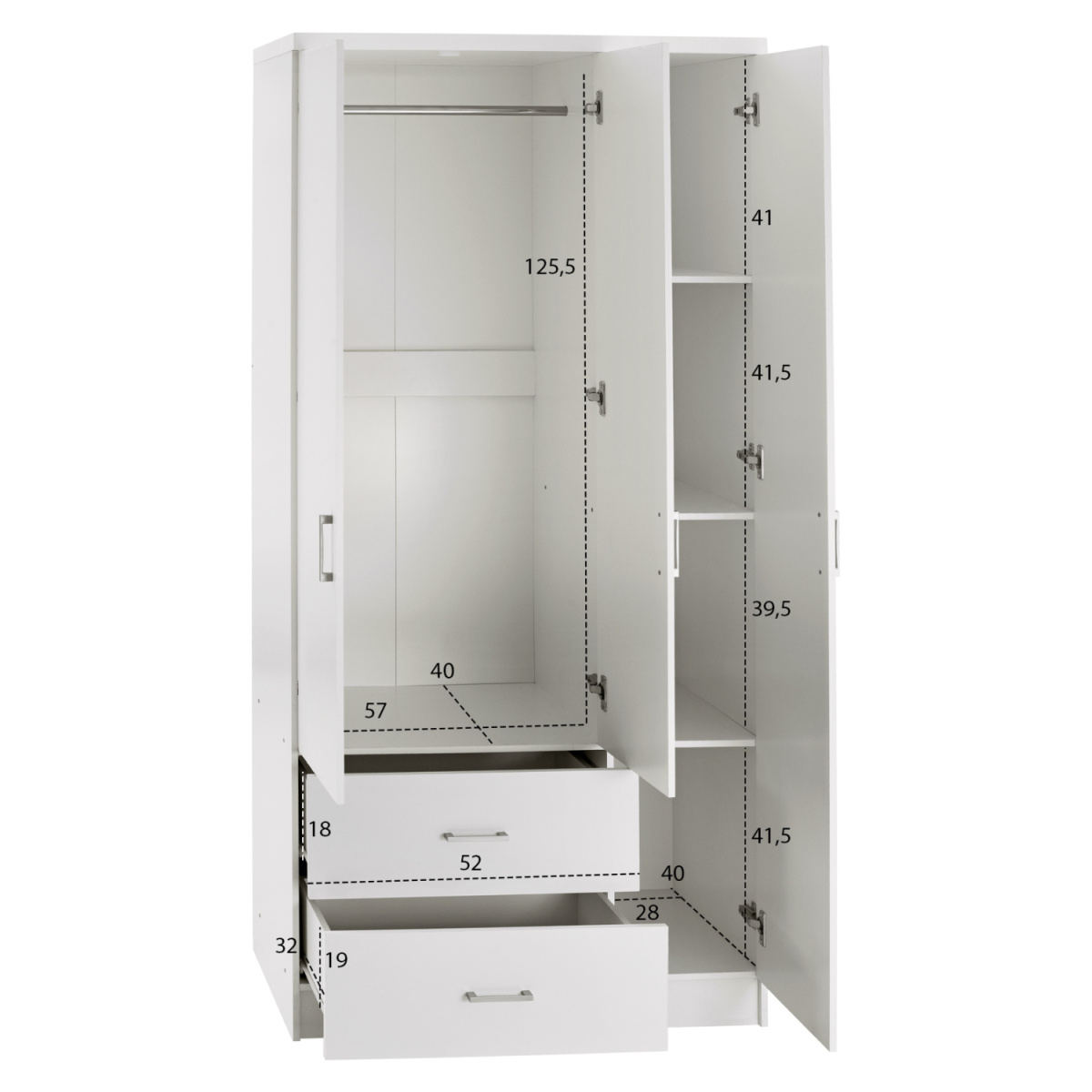 ΝΤΟΥΛΑΠΑ 3ΦΥΛΛΗ ME 2 ΣΥΡΤΑΡΙΑ CAESAR HM340.05 ΛΕΥΚΗ 89x42,5x181 εκ. - Image 2