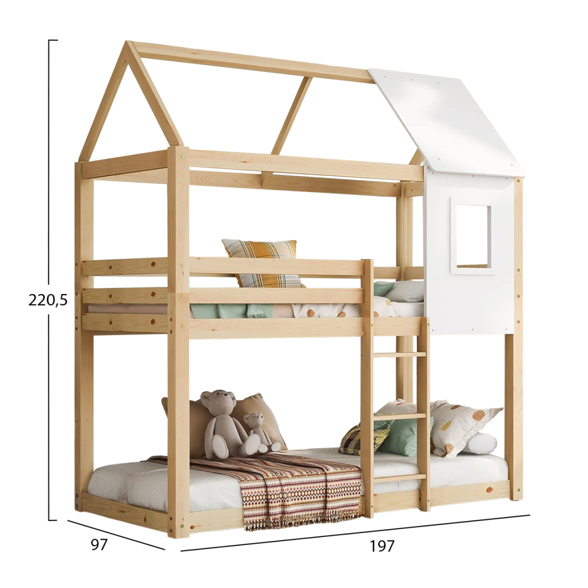 ΠΑΙΔΙΚΗ ΚΟΥΚΕΤΑ ΣΠΙΤΑΚΙ τ.MONTESSORI HOOD HM705.01 ΞΥΛΟ ΠΕΥΚΟΥ ΣΕ ΦΥΣΙΚΟ-ΣΤΡΩΜΑΤΑ 190x90εκ - Image 2
