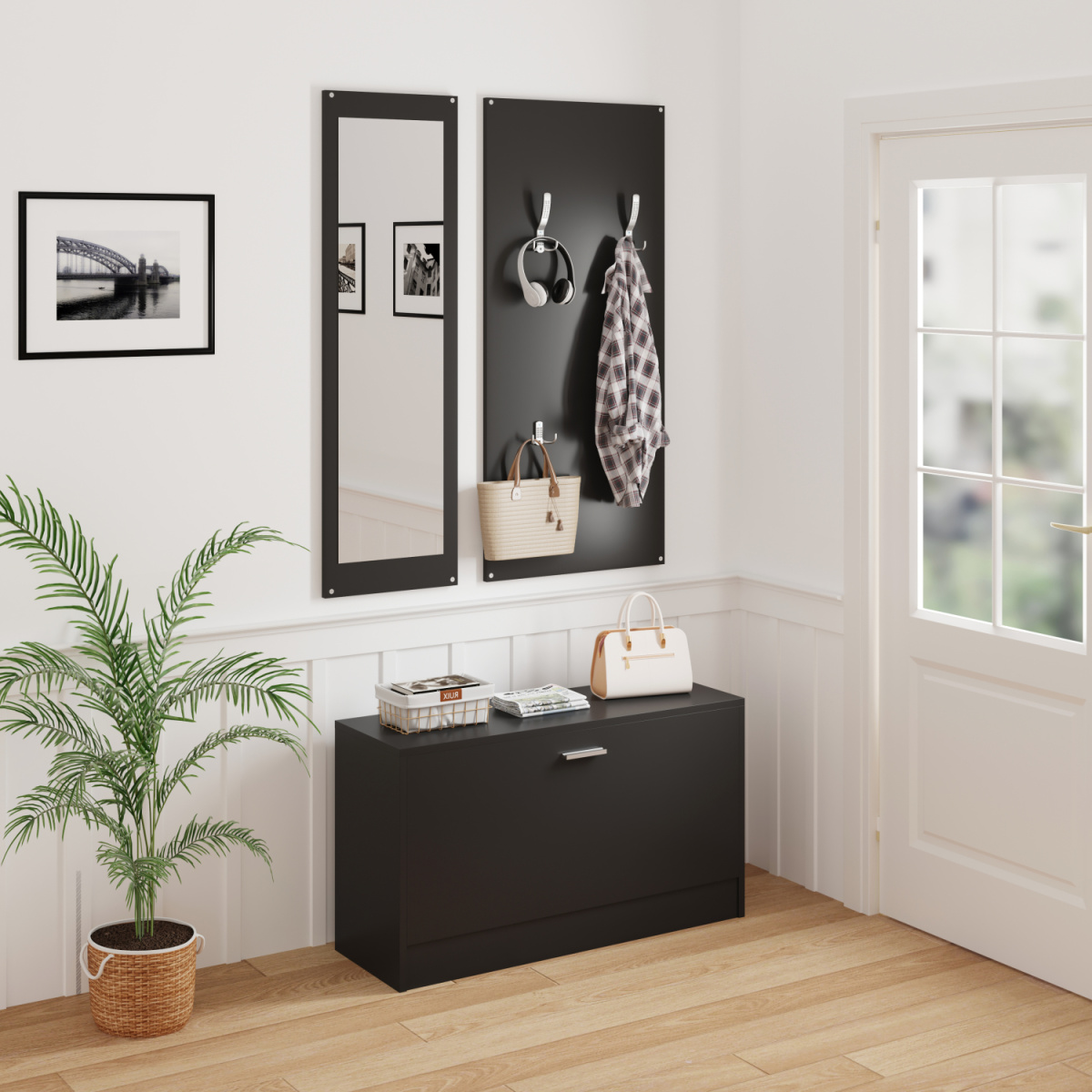 ΣΕΤ ΕΙΣΟΔΟΥ ΜΕ ΚΑΘΡΕΠΤΗ VERN HM2476.02 ΜΕΛΑΜΙΝΗ ΣΕ WENGE 80x27x175Υεκ - Image 2