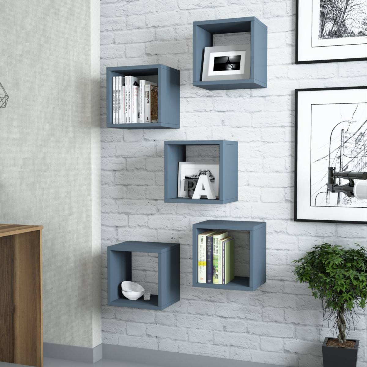 ΣΕΤ ΡΑΦΙΑ ΤΟΙΧΟΥ 5ΤΜΧ ΜΕΛΑΜΙΝΗΣ HM9519.05 ΜΠΛΕ 30x30x24Y εκ. - Image 2