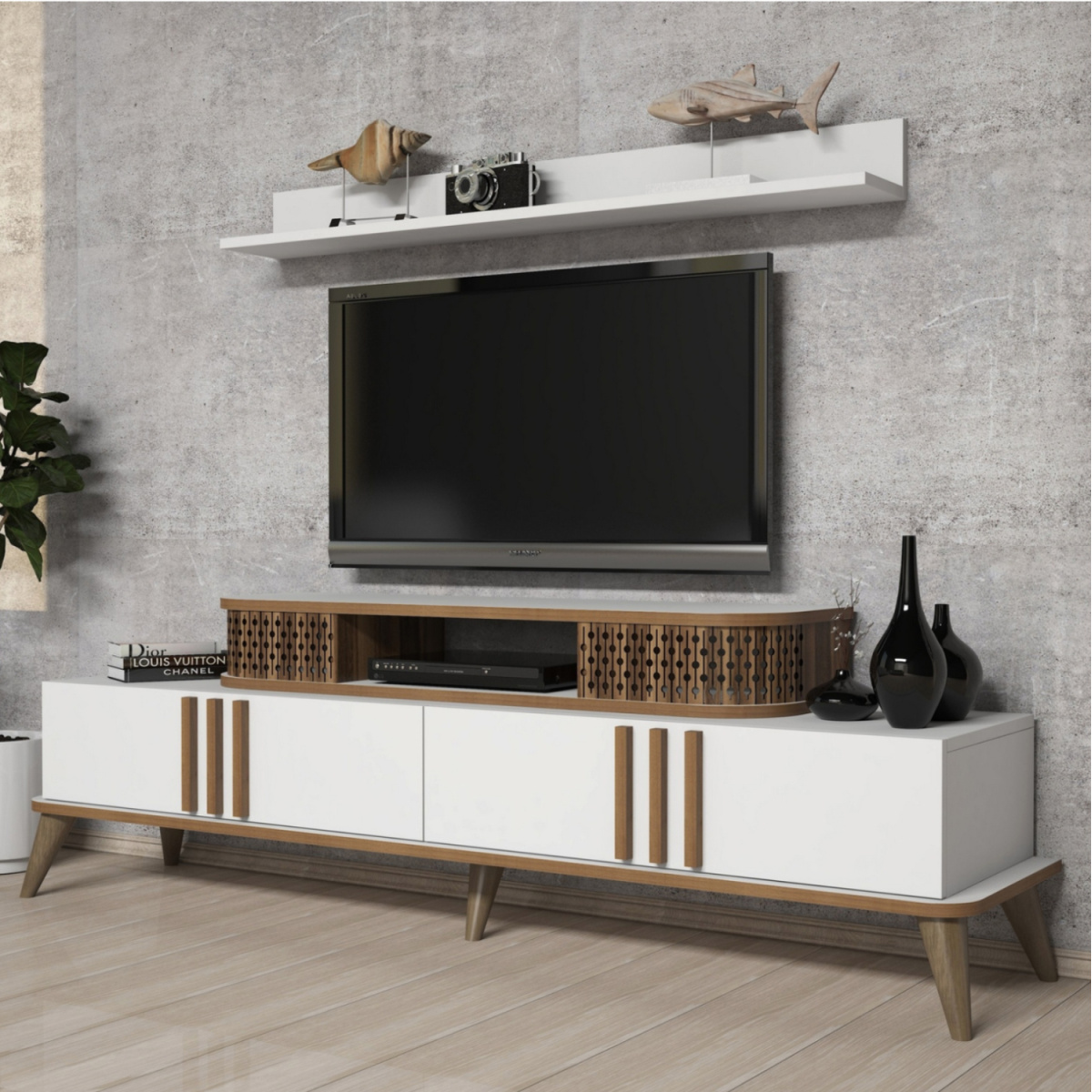 ΣΥΝΘΕΣΗ ΤΗΛΕΟΡΑΣΗΣ HM9515.03 ΜΕΛΑΜΙΝΗΣ ΣΕ ΛΕΥΚΟ & ΚΑΡΥΔΙ ΧΡΩΜΑ 168x39x51.6Y εκ. - Image 2