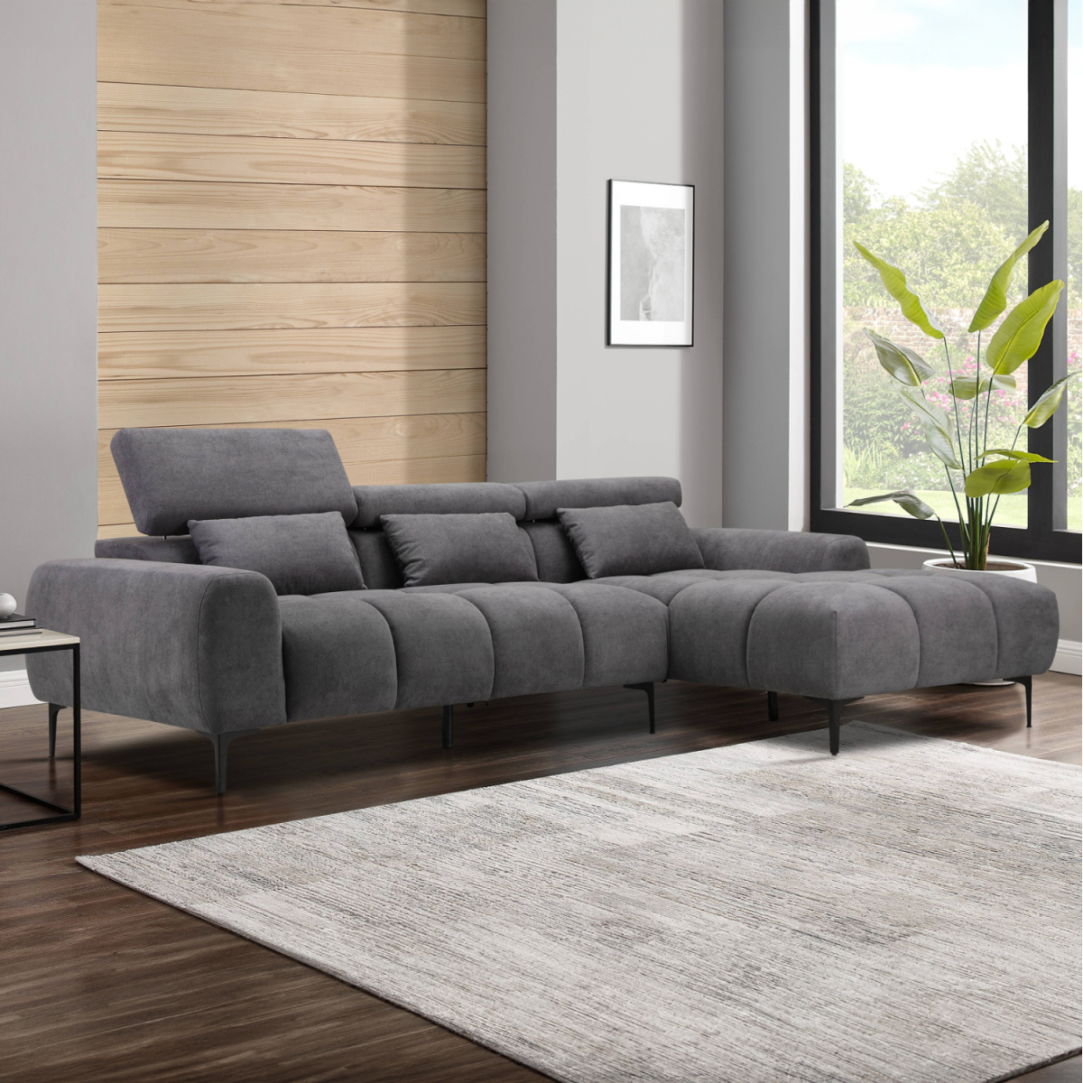 ΚΑΝΑΠΕΣ ΔΕΞΙΑ ΓΩΝΙΑ DIVYA HM3267.02R ΣΥΝΘ.SUEDE ΓΚΡΙ 264x175x99Υεκ. - Image 2