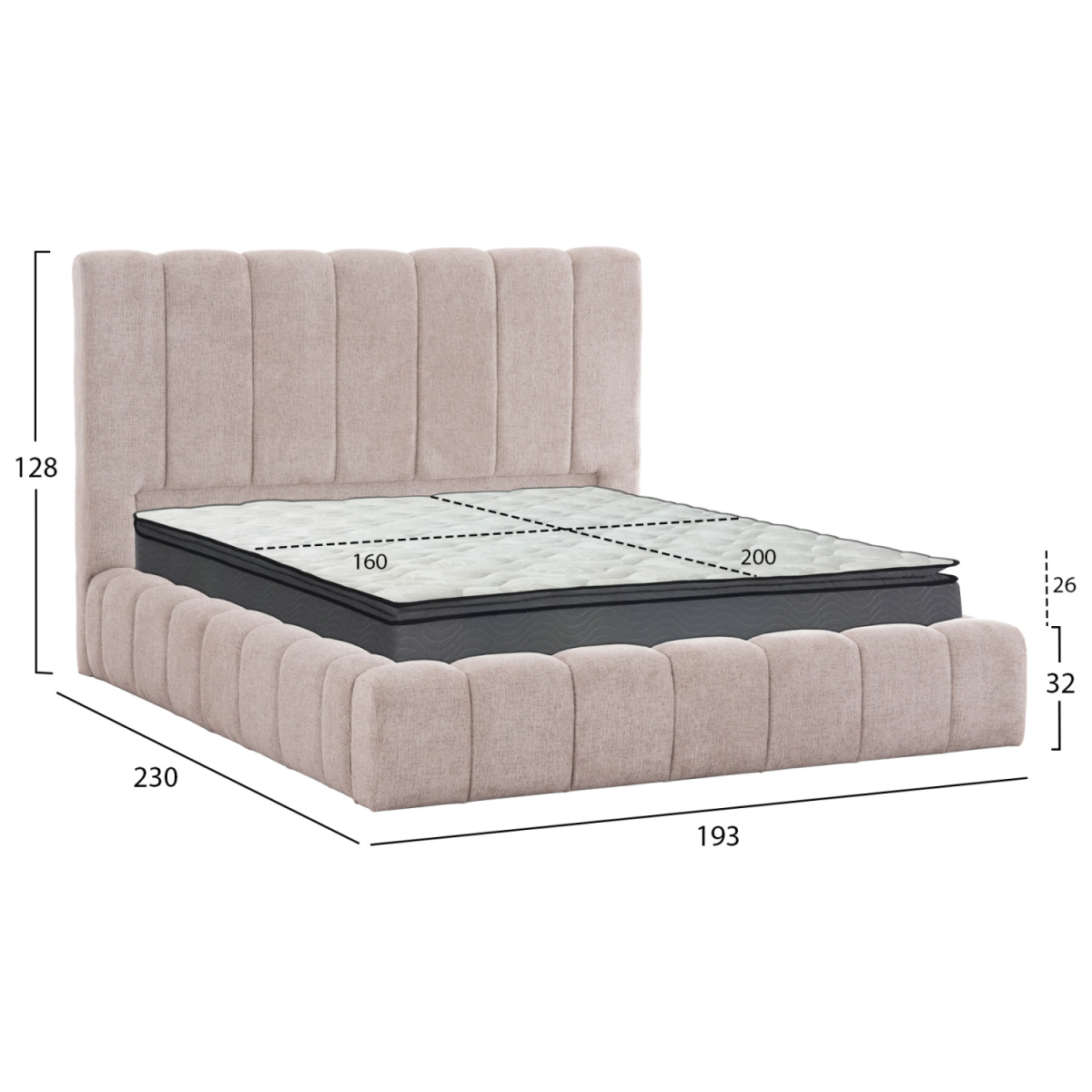 ΚΡΕΒΑΤΙ ΔΙΠΛΟ ΜΕ ΣΤΡΩΜΑ & ΑΠΟΘ.ΧΩΡΟ REMO HM21167 ΜΠΕΖ ΜΠΟΥΚΛΕ--ΓΙΑ 160x200εκ - Image 2