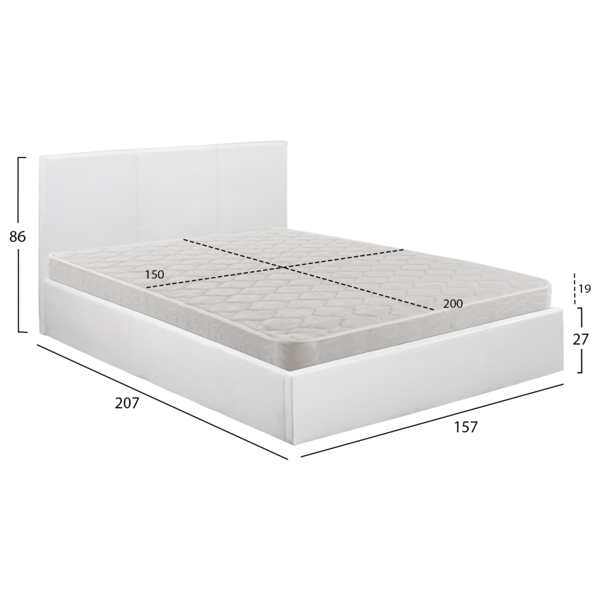ΚΡΕΒΑΤΙ ΔΙΠΛΟ & ΣΤΡΩΜΑ BOBBI HM21271.01 ΛΕΥΚΟ PU ΜΕ ΑΠΟΘ.ΧΩΡΟ--ΓΙΑ 150x200εκ - Image 2