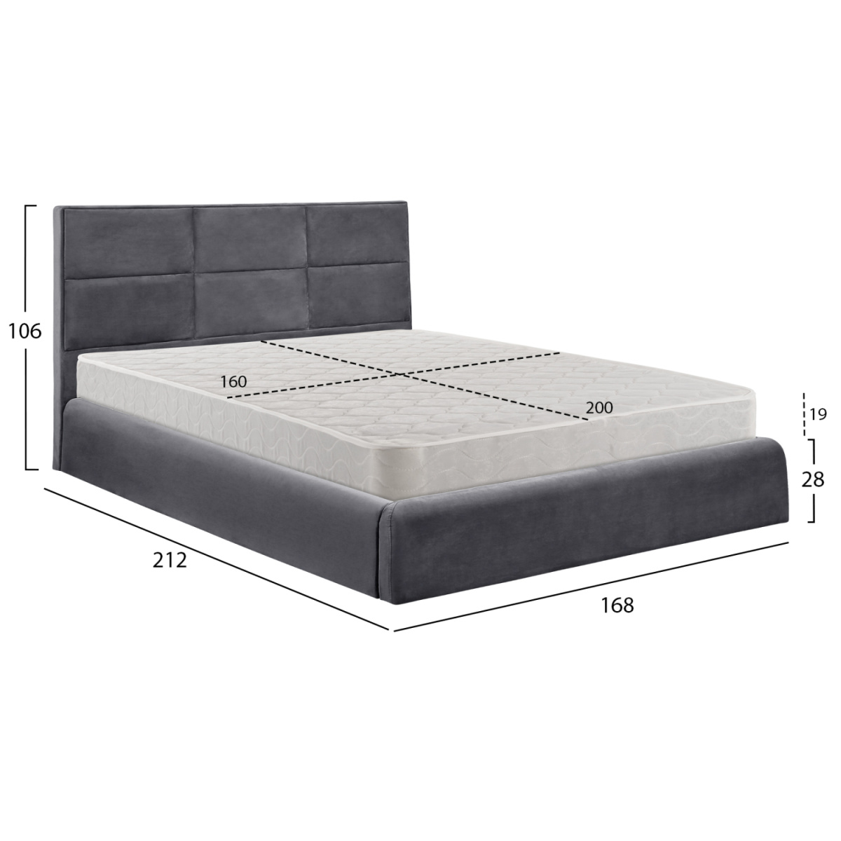 ΚΡΕΒΑΤΙ ΔΙΠΛΟ & ΣΤΡΩΜΑ BRILEY HM21272.01 ΓΚΡΙ ΒΕΛΟΥΔΟ ΜΕ ΑΠΟΘ.ΧΩΡΟ--ΓΙΑ 160x200εκ - Image 2