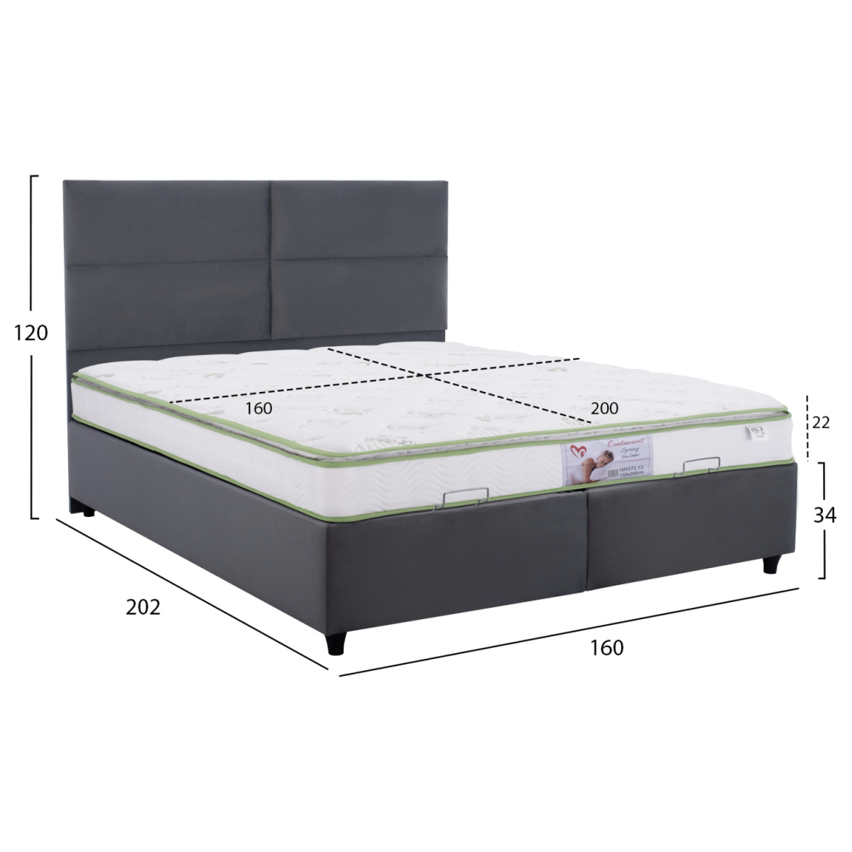 ΚΡΕΒΑΤΙ ΜΕ ΣΤΡΩΜΑ ΔΙΠΛΟ MILO HM21163 ΓΚΡΙ ΒΕΛΟΥΔΟ & ΑΠΟΘ.ΧΩΡΟΣ-ΓΙΑ 160x200εκ. - Image 2