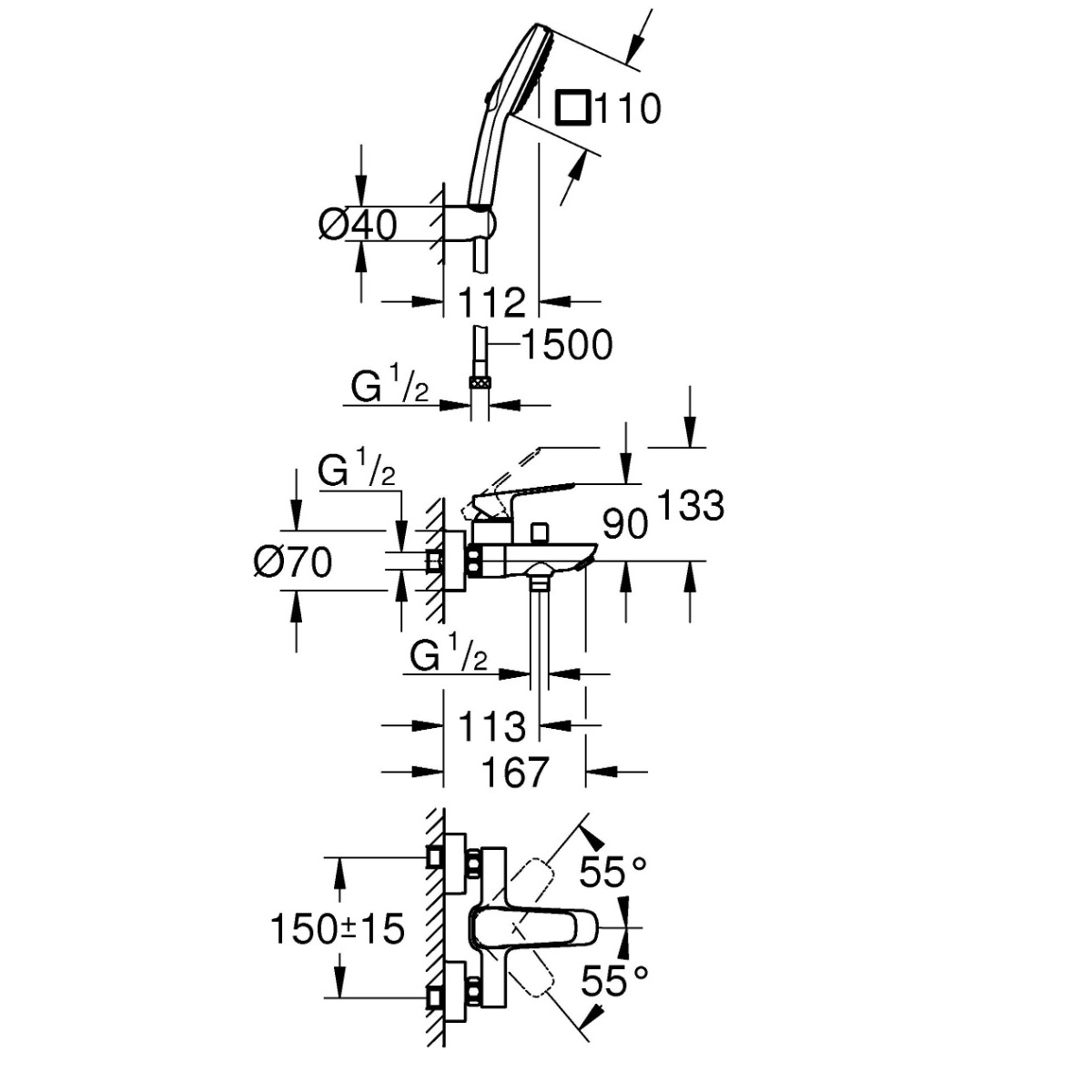 ΜΠΑΤΑΡΙΑ ΛΟΥΤΡΟΥ ΣΕΤ CUBEO 1018140000 ΧΡΩΜΕ GROHE - Image 2