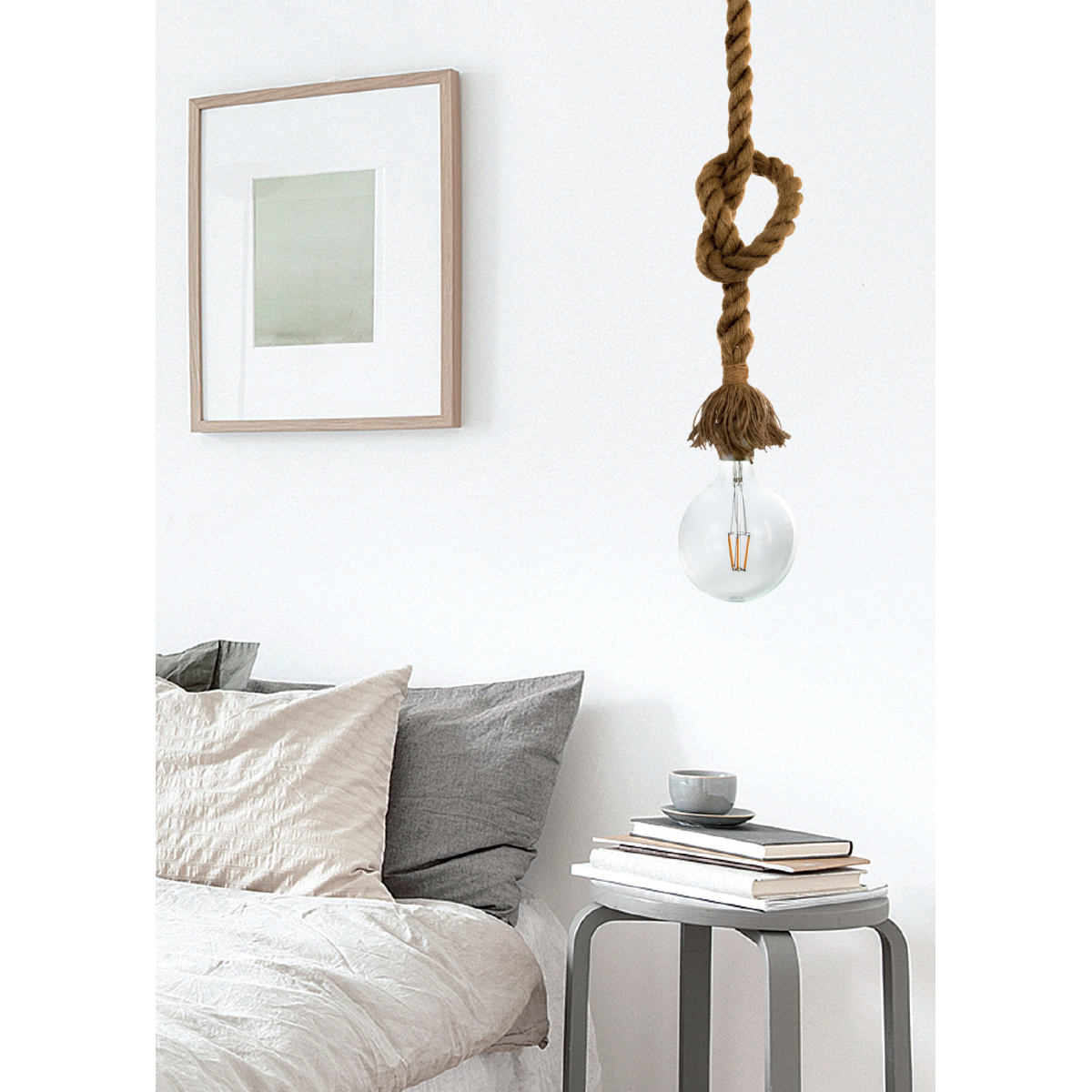 InLight Κρεμαστό φωτιστικό από καφέ σχοινί 1XE27 D:130cm (4381-1-WH) - Image 2