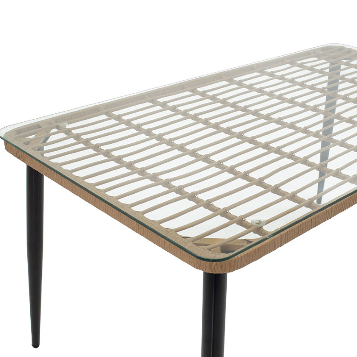 Τραπέζι Naoki μέταλλο μαύρο-pe φυσικό-γυαλί 160x90x78εκ - Image 2