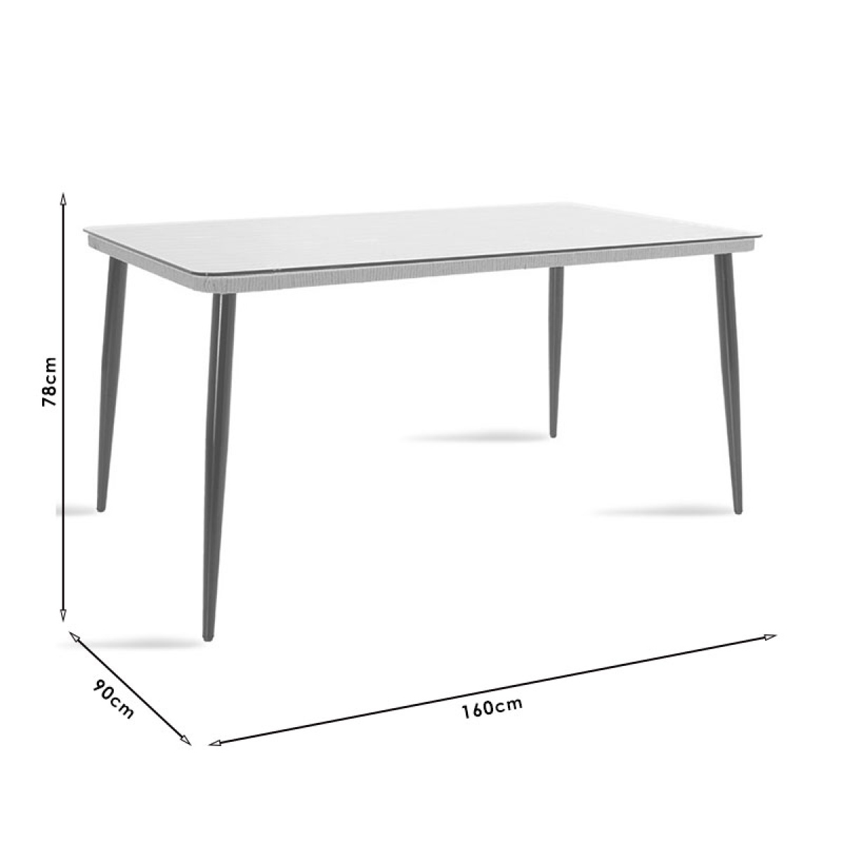 Τραπέζι Naoki μέταλλο μαύρο-pe γκρι-γυαλί 160x90x78εκ - Image 3