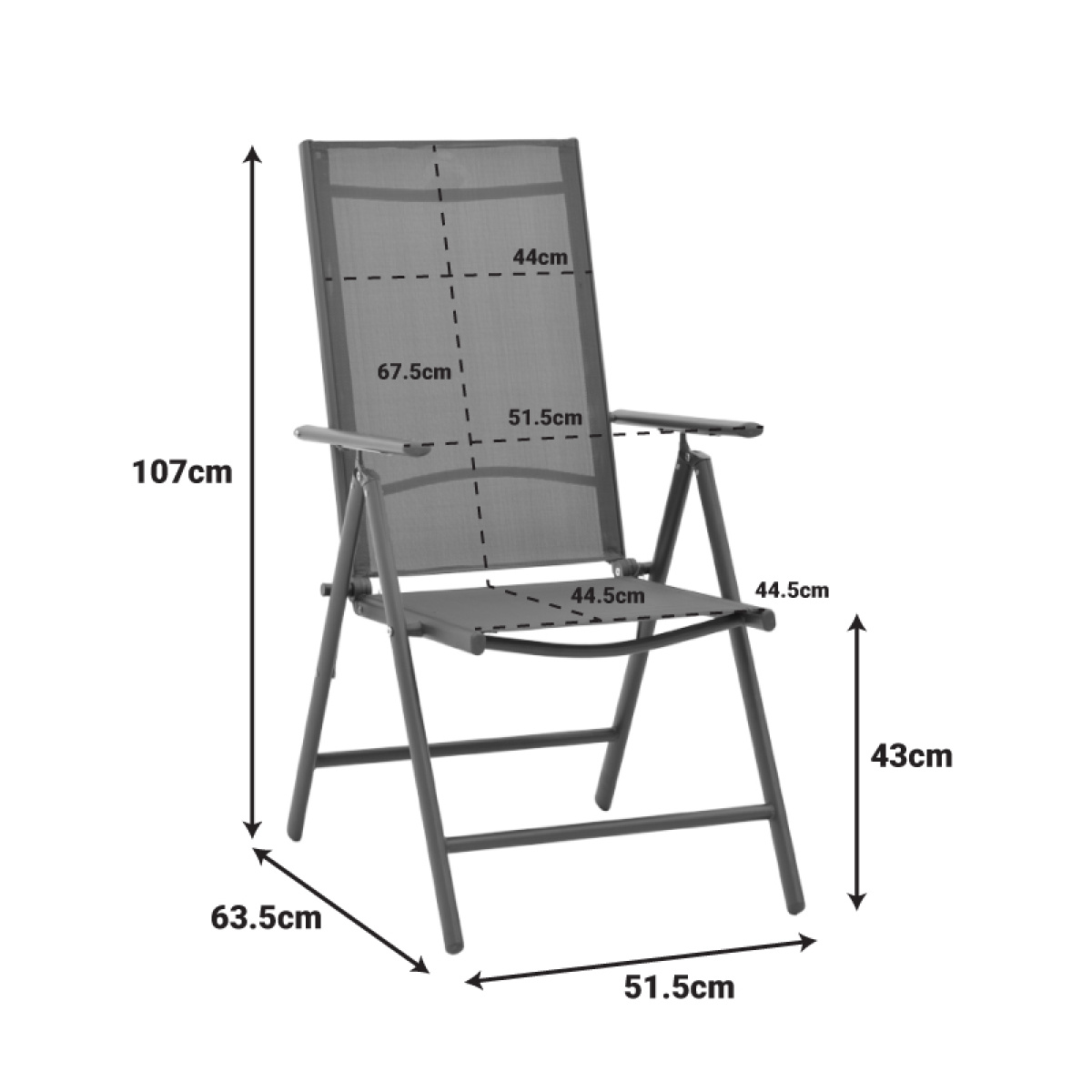 Πολυθρόνα Candor ανθρακί μέταλλο και γκρι textilene 51.5x63.5x107εκ - Image 2