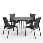 Τραπεζαρία Pinap-Dashiell σετ 5τεμ μαύρο αλουμίνιο και plywood σε μαύρη απόχρωση Φ110x74εκ