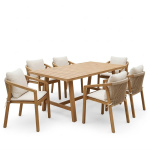 Τραπεζαρία Malibu μασίφ ξύλο ακακίας 180x90x75εκ Σετ 7τεμ