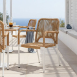 Πολυθρόνα αλουμινίου Norture στοιβαζόμενη λευκός σκελετός-φυσικό rattan 57x61x85εκ