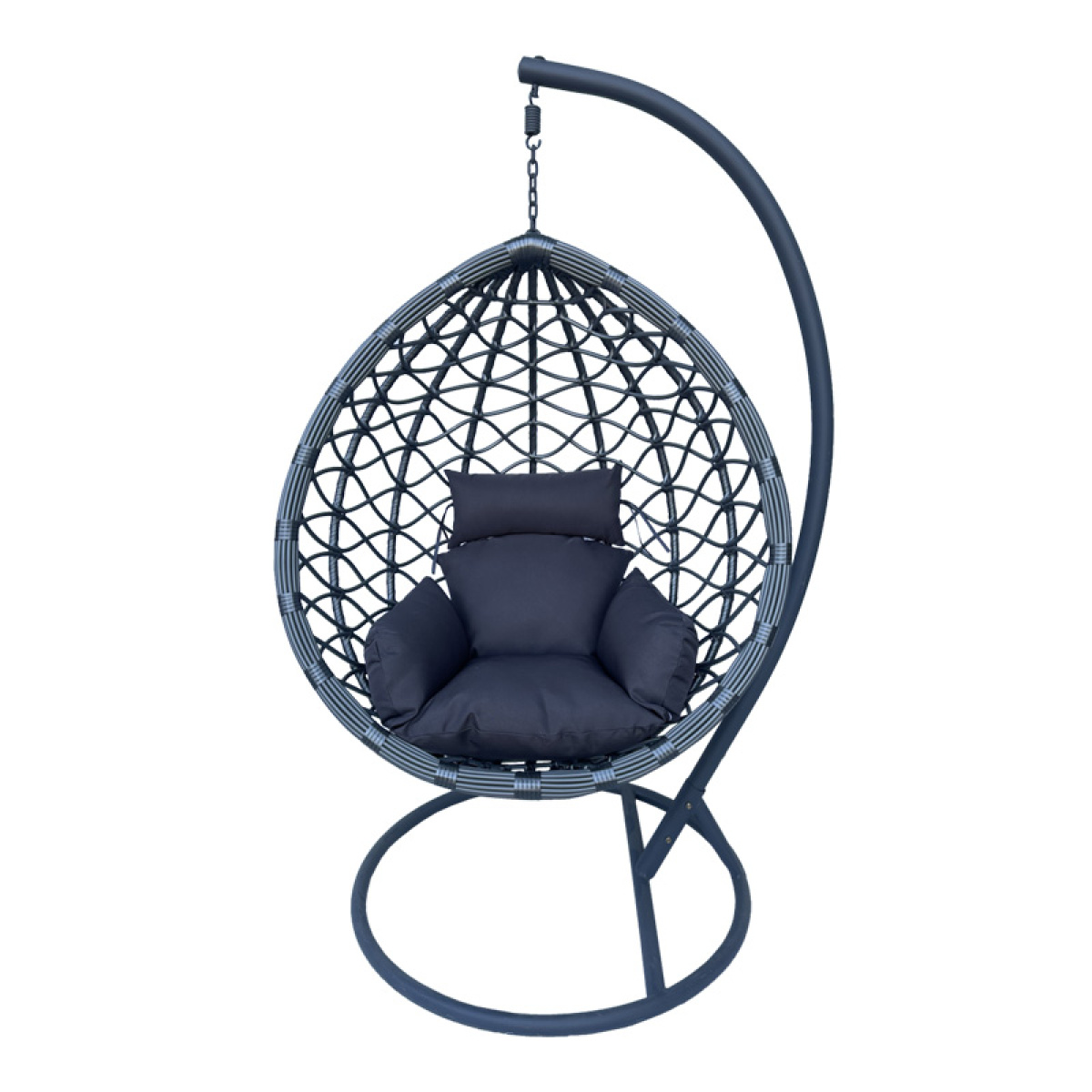 Κούνια φωλιά με βάση Lyere μέταλλο ανθρακί pe rattan σε γκρι απόχρωση 120x108x195εκ - Image 2