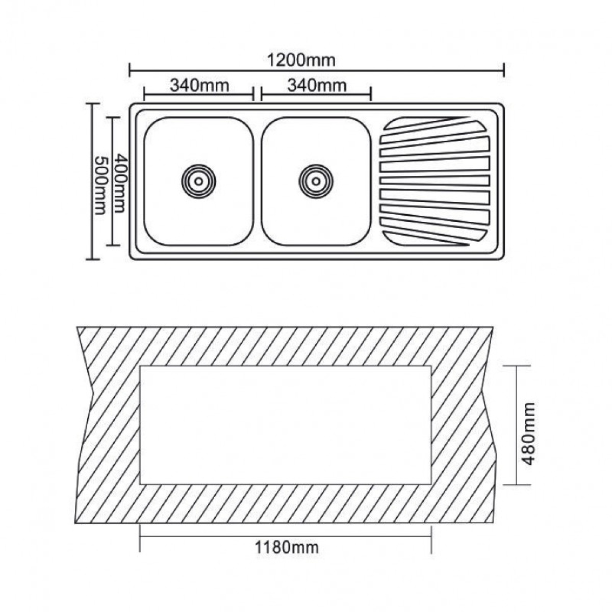 Νεροχύτης κουζίνας αλπακά ICK 12050SSR - Image 3