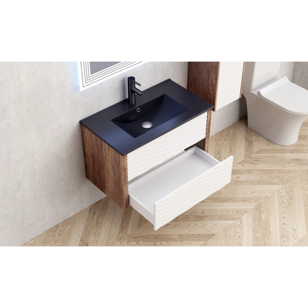 Έπιπλο μπάνιου PVC ICP 8043 + ΝΙΠΤΗΡΑΣ ICC 8066B ΜΑΥΡΟ ΜΑΤ - Image 3