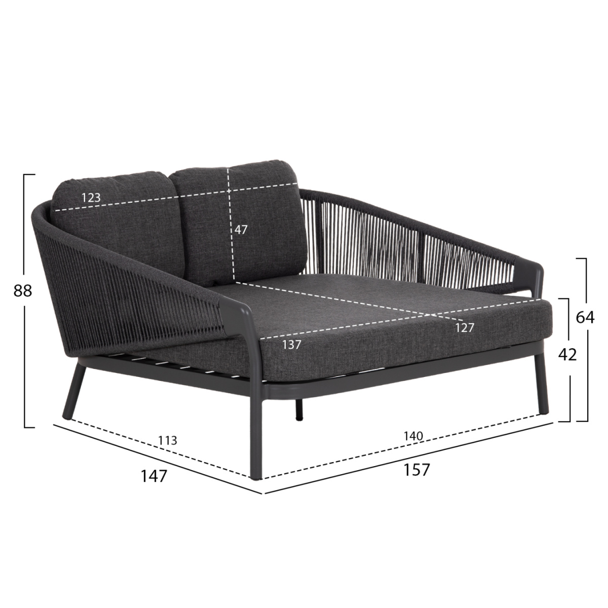 DAYBED ΣΕΙΡΑ XANTION ΗM6474.01 ΣΚΟΥΡΟ ΓΚΡΙ ΑΛΟΥΜΙΝΙΟ-ΣΧΟΙΝΙ-OLEFIN 157x147x88Υεκ - Image 2