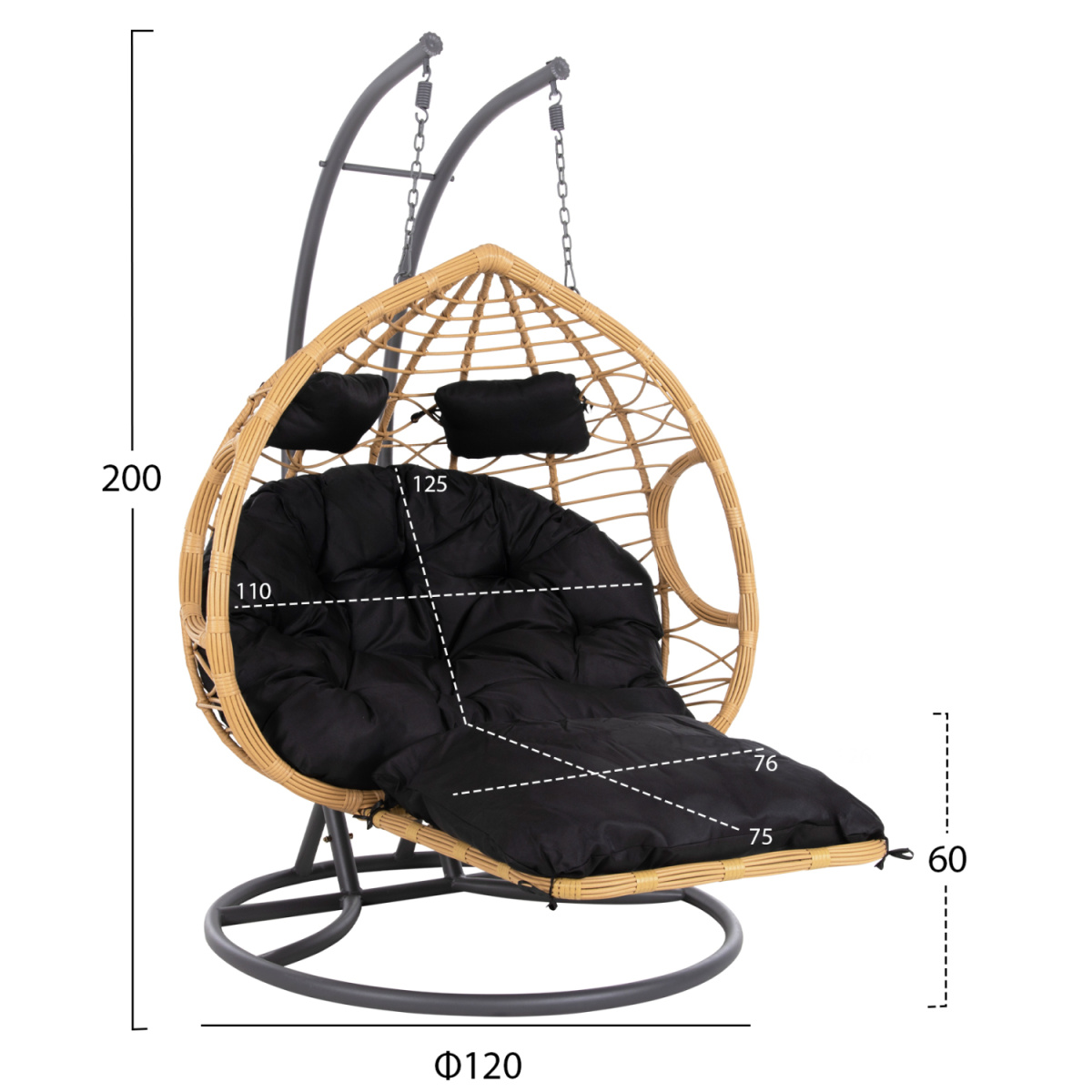 ΔΙΠΛΗ ΚΡΕΜΑΣΤΗ ΦΩΛΙΑ ME ΥΠΟΠΟΔΙΟ GRACIE HM5754.02 ΜΠΕΖ ΣΥΝΘ.RATTAN-ΓΚΡΙ ΜΕΤΑΛ.ΣΚΕΛΕΤΟΣ Φ120x200Υεκ - Image 2