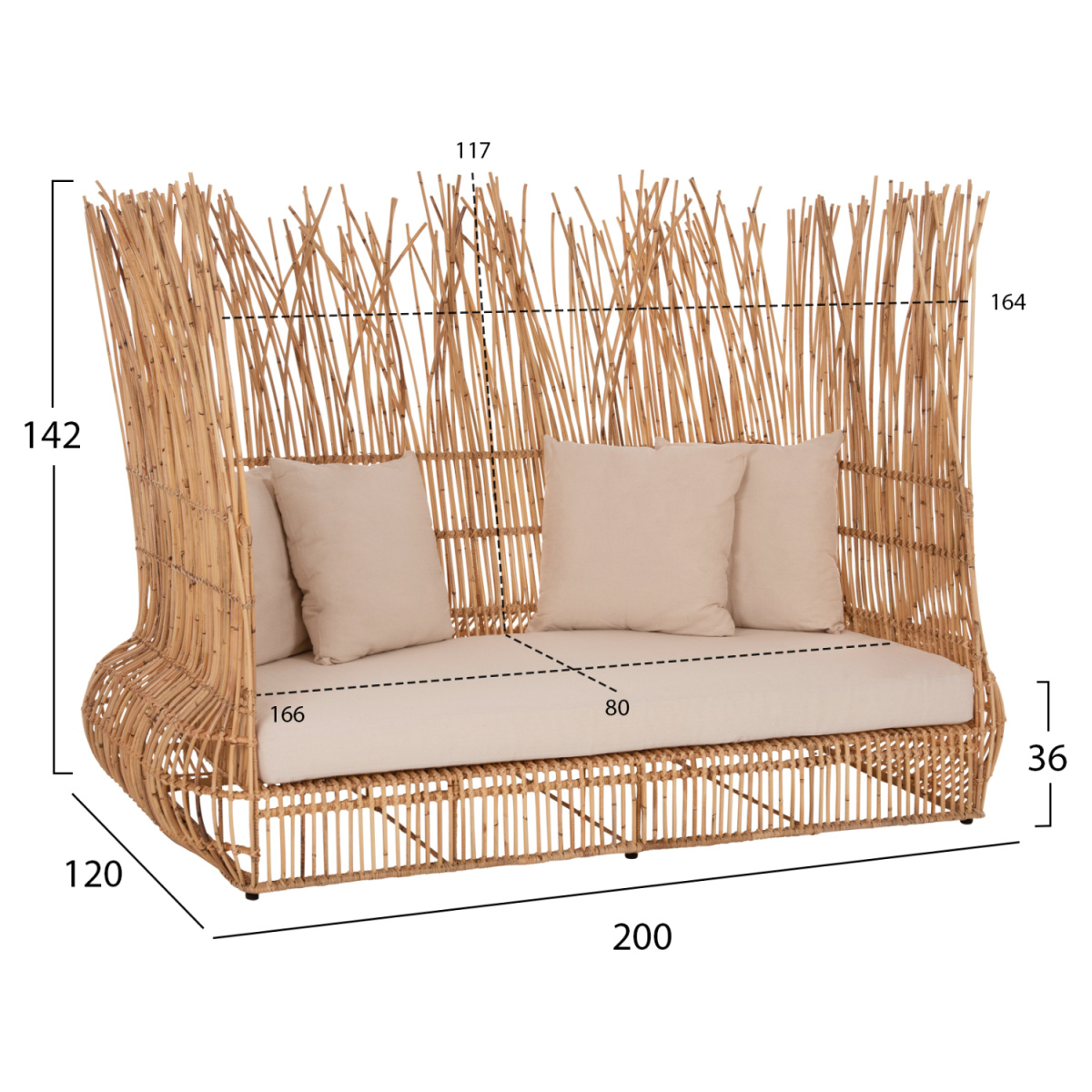 ΚΑΝΑΠΕΣ ΕΞ. ΧΩΡΟΥ ZEPHYR HM5988 ΚΑΛΑΜΙΑ RATTAN ΦΥΣΙΚΟ-ΜΠΕΖ ΜΑΞΙΛΑΡΙΑ 200x120x142Yεκ. - Image 2