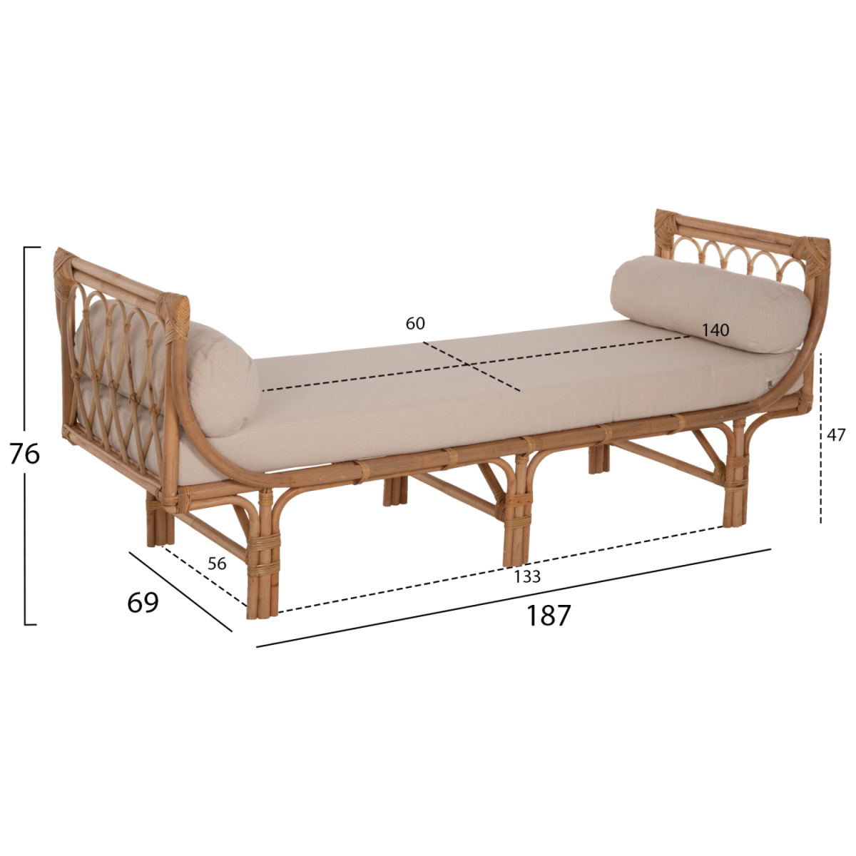 ΚΑΝΑΠΕΣ ΕΞΩΤΕΡΙΚΟΥ ΧΩΡΟΥ CHARMELLA HM9659 ΦΥΣΙΚΟ RATTAN-ΜΠΕΖ ΜΑΞΙΛΑΡΙΑ 187x69x76Yεκ. - Image 2