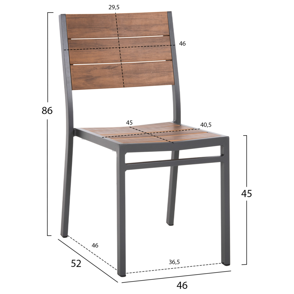 ΚΑΡΕΚΛΑ ΑΛΟΥΜΙΝΙΟΥ SAGA HM6063.02 ΣΚΟΥΡΟ ΓΚΡΙ ΜΕ POLYWOOD 46x52x86Υεκ. - Image 2