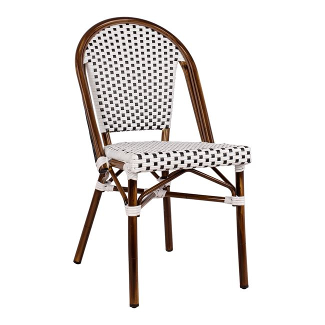 karekla-bistro-aloyminioy-bamboo-look-me ΚΑΡΕΚΛΑ BISTRO ΑΛΟΥΜΙΝΙΟΥ BAMBOO LOOK ΜΕ ΛΕΥΚΟ-ΜΑΥΡΟ RATTAN HM5566.01 45x54x90Υεκ. - Image 1