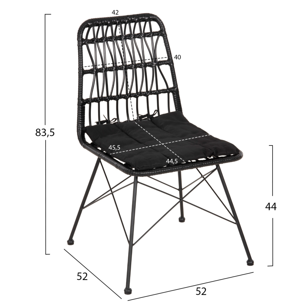 ΚΑΡΕΚΛΑ ΕΞ.ΧΩΡΟΥ ALLEGRA HM5453.12 ΜΕΤΑΛΛΟ-ΜΑΞΙΛΑΡΙ-WICKER ΜΑΥΡΟ 52x52x83,5Yεκ. - Image 2
