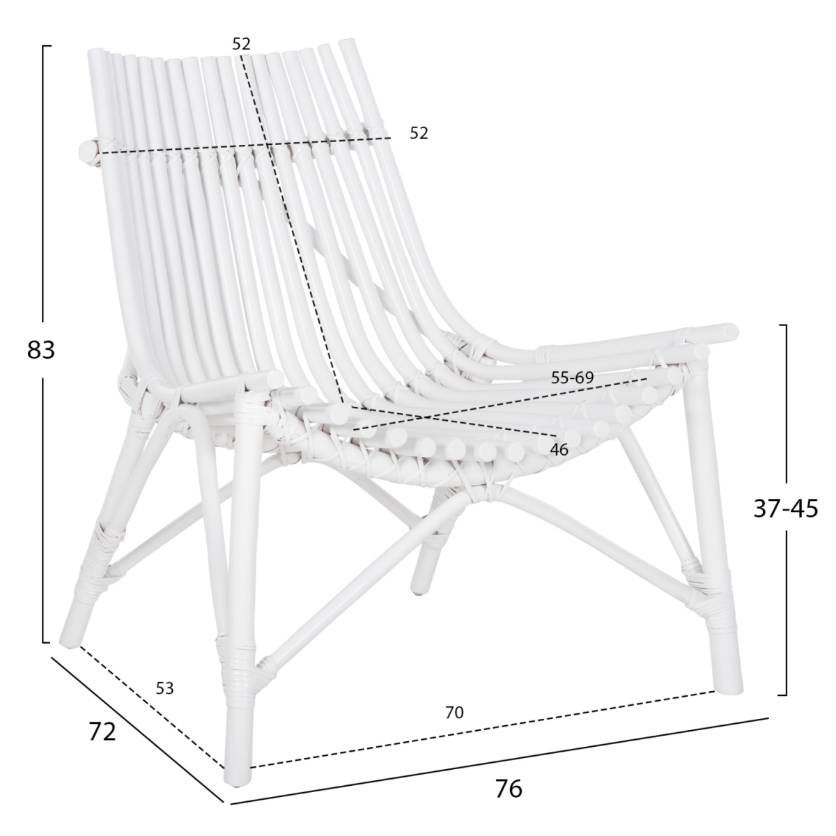 ΚΑΡΕΚΛΑ ΕΞΩΤ.ΧΩΡΟΥ CELLION HM9812.03 ΡΑΒΔΟΙ RATTAN ΣΕ ΛΕΥΚΟ ΧΡΩΜΑ 76x72x83Υεκ. - Image 2
