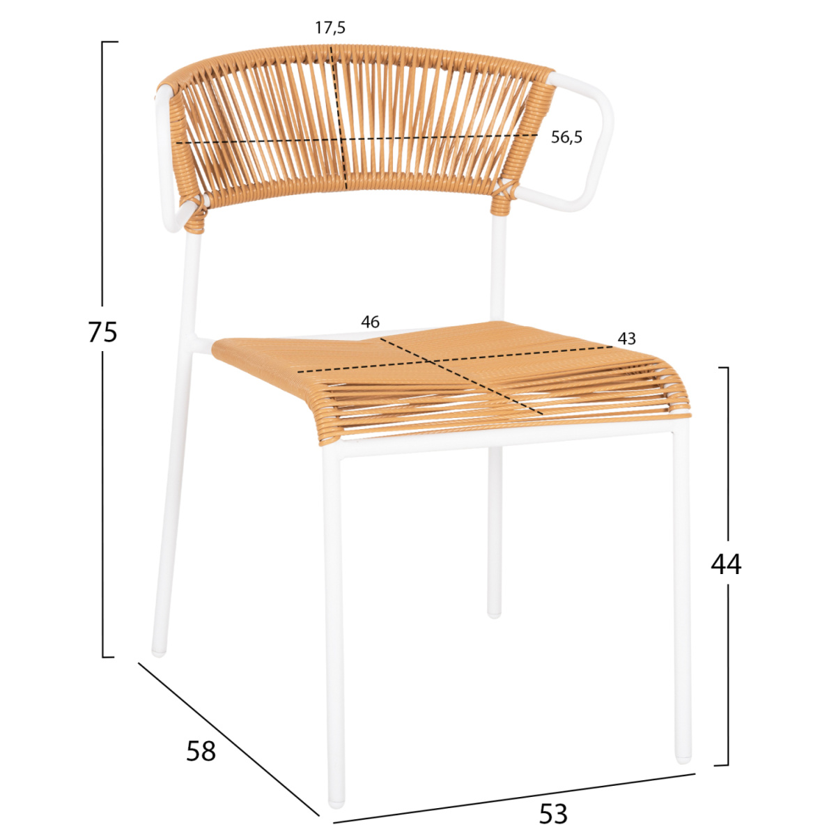 ΚΑΡΕΚΛΑ SUKI HM6053.01 ΜΕΤΑΛΛO ΛΕΥΚΟ KAI ΣΥΝΘ. RATTAN ΣΕ ΦΥΣΙΚΟ 54x62x80Υεκ - Image 2