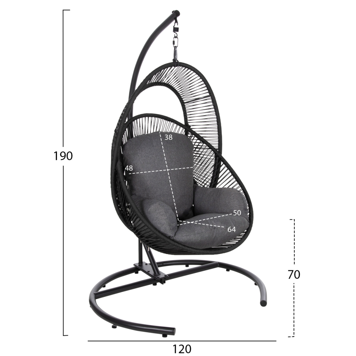 ΚΡΕΜΑΣΤΗ ΦΩΛΙΑ RULER HM6083 ΜΑΥΡΟ ΜΕΤΑΛΛΟ ΚΑΙ ΣΥΝΘ.RATTAN-ΓΚΡΙ ΜΑΞΙΛΑΡΙ 120x110x190Υ - Image 2