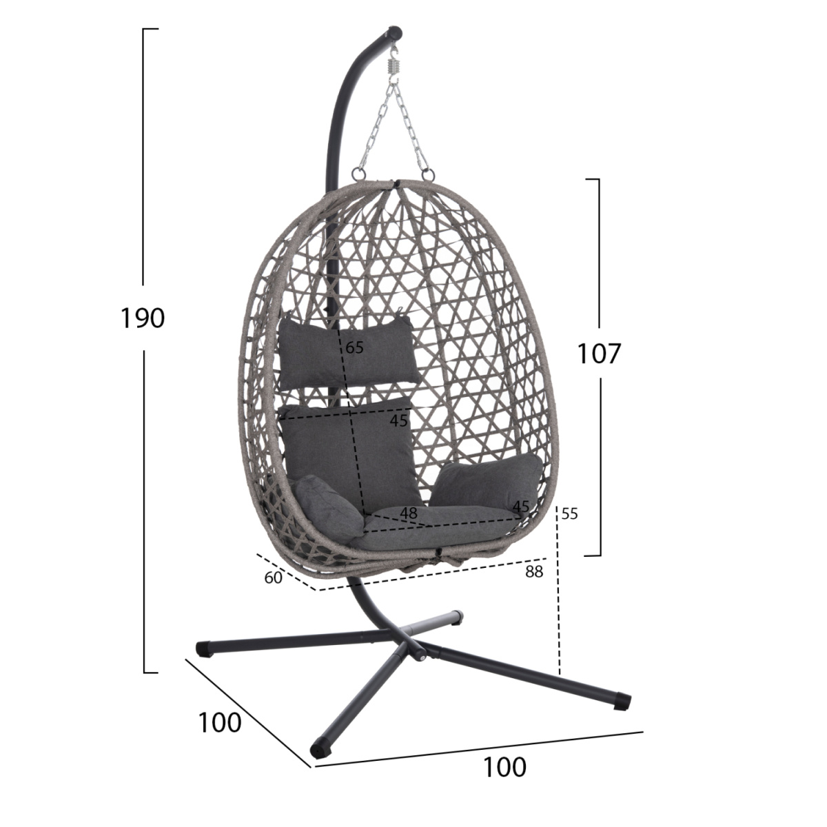 ΚΡΕΜΑΣΤΗ ΦΩΛΙΑ NESTA HM6468.01 ΓΚΡΙ ΜΕΤΑΛΛΟ & P.E.RATTAN 100x100x190Υεκ. - Image 2